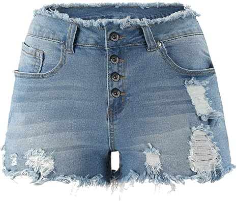 Ripped jean shorts for women mid rise frayed raw hem stretch denim