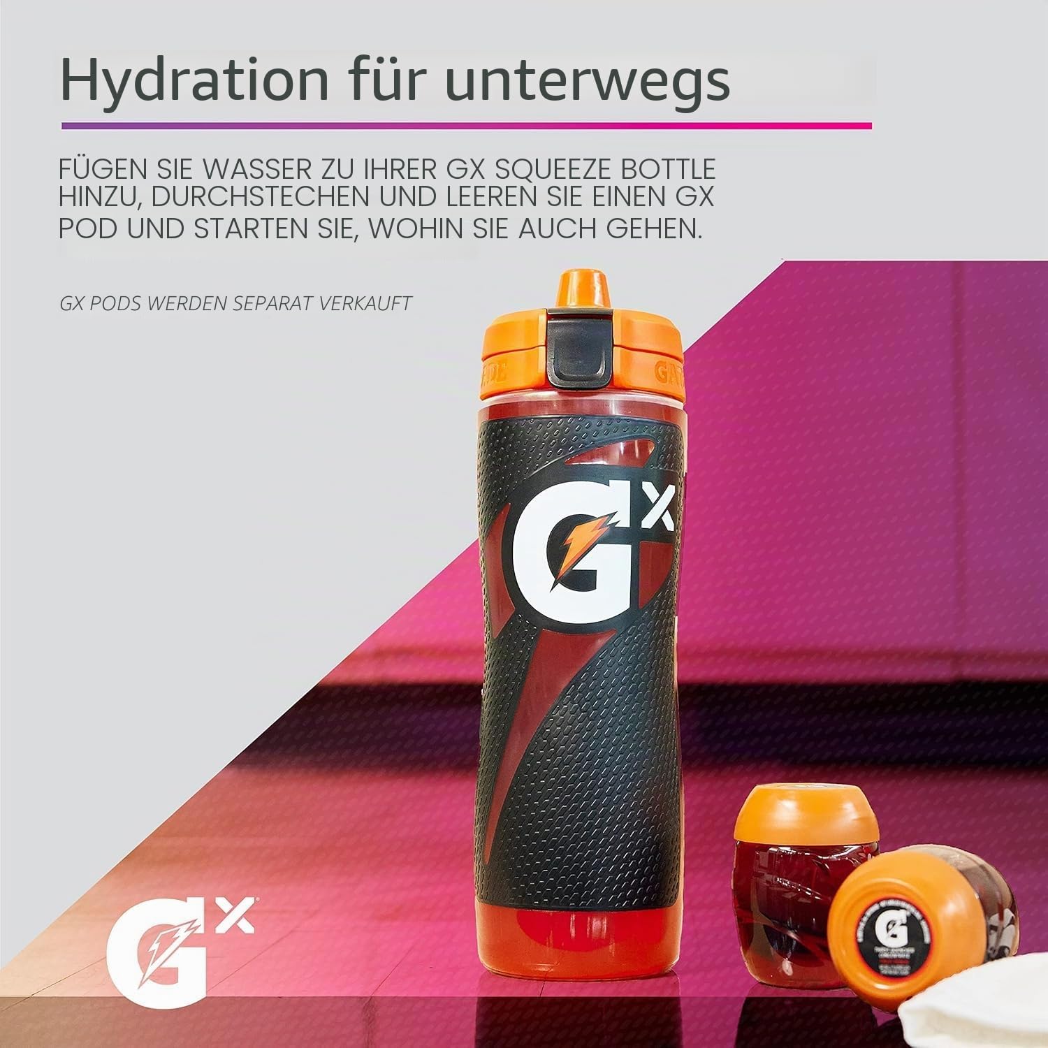 Gatorade Gx Hydration System, rutschfeste Kunststoff GX-Quetschflaschen oder GX-Sportgetränke-Konzentrat Pods (1 Stück)