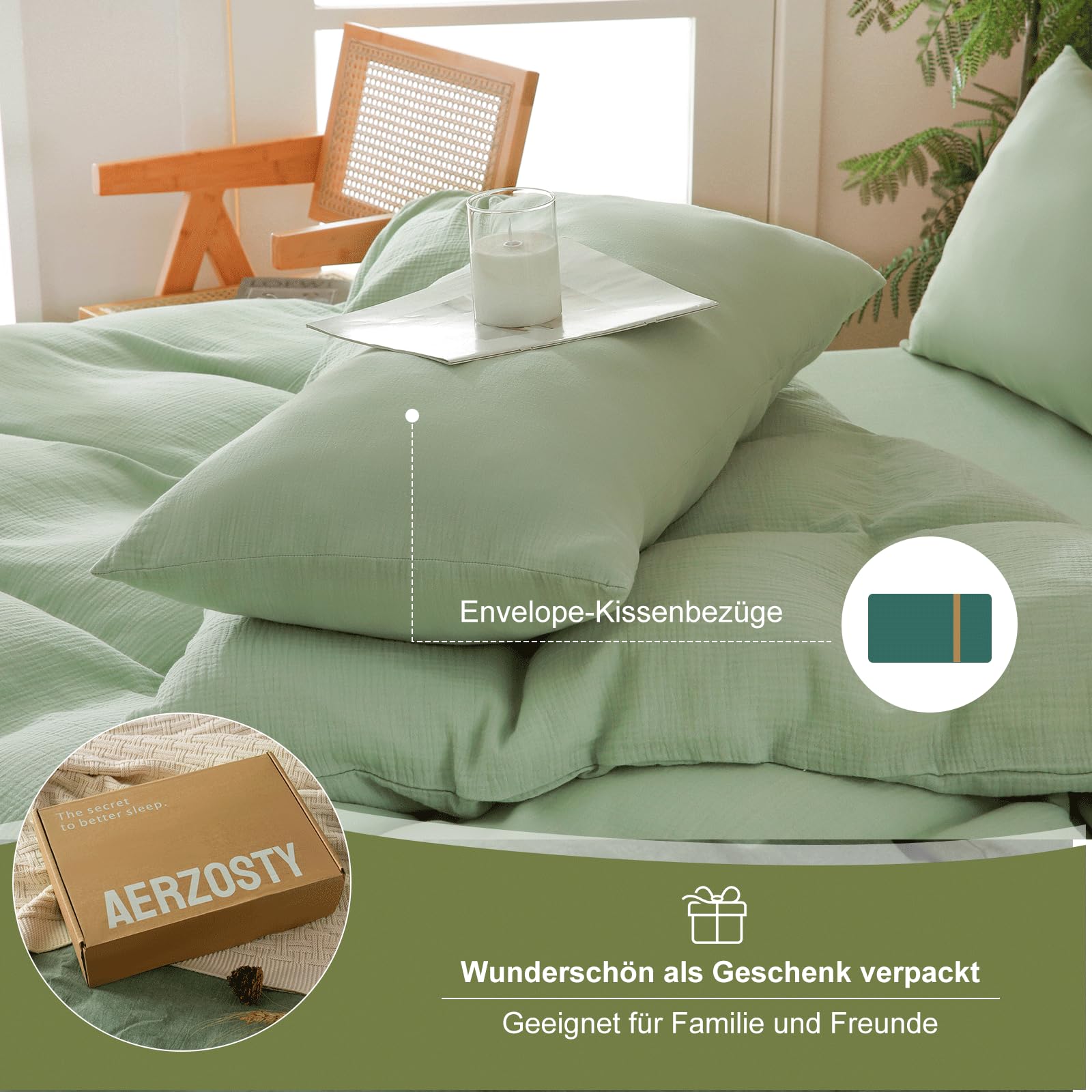 Musselin Bettwäsche 135x200 aus Baumwolle – 4 Teiliges Set, Atmungsaktive Sommer & Ganzjahres Bettwäsche, Luftdurchlässig und Feuchtigkeitsregulierend, Weich & Hautfreundlich, mit Reißverschluss