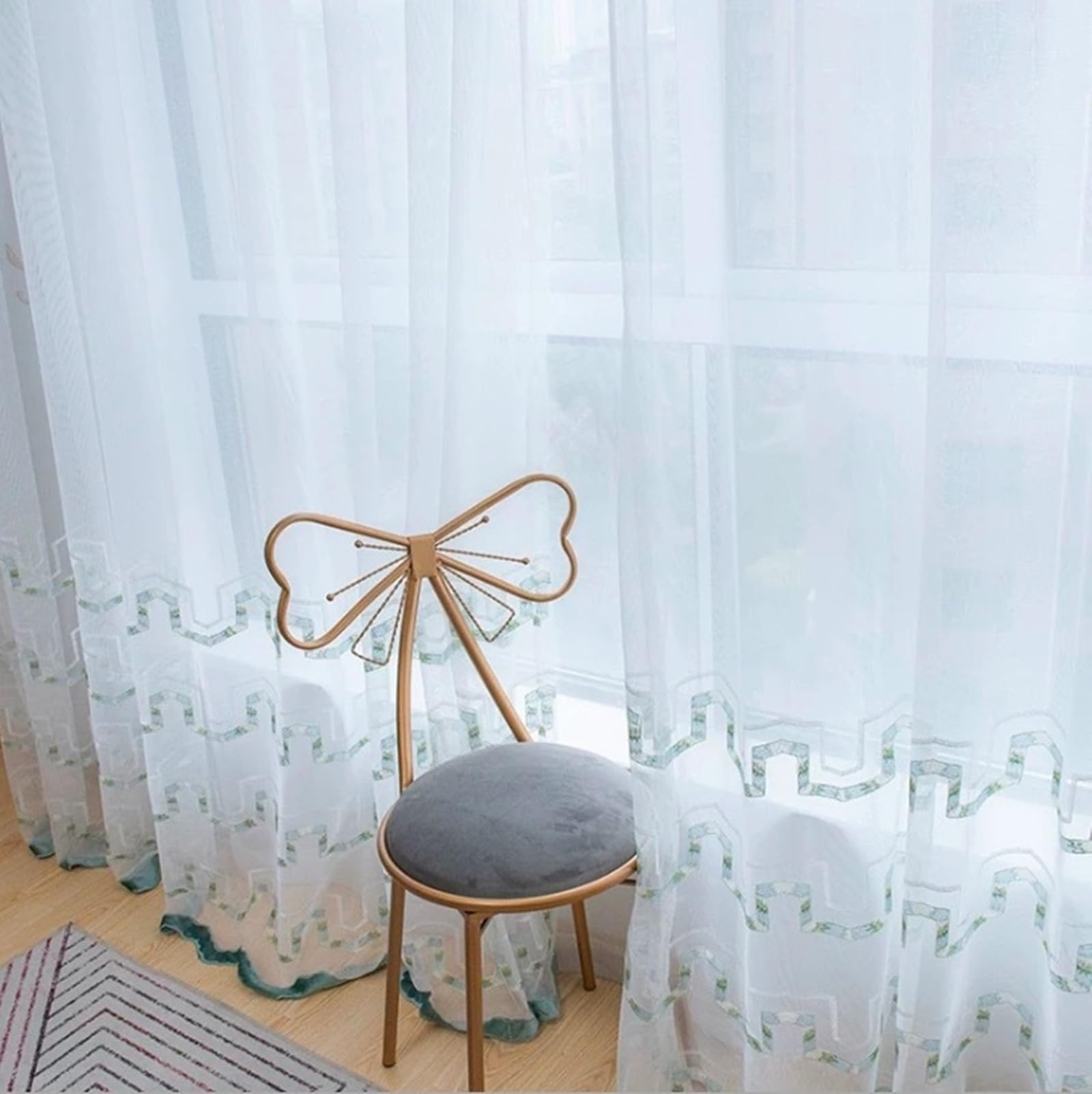 Rideaux à œillets 213 cm brodés pour salon et chambre - Lot de 2 panneaux
