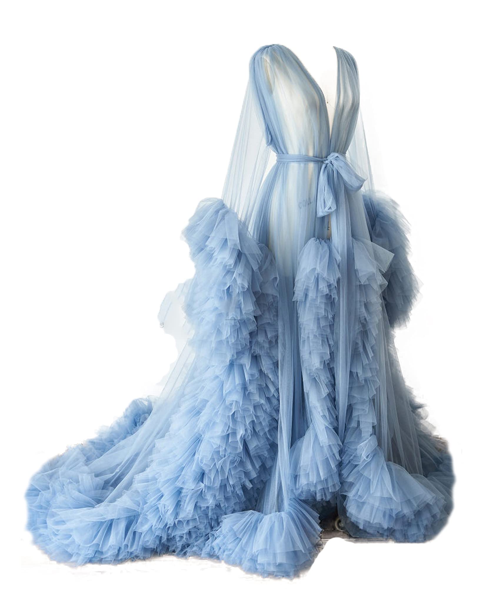 BATHGOWN Sexy Illusion Long Lingerie Tulle Robe Nightgown Bathrobe Sleepwear Bridal Robe Wedding Scarf