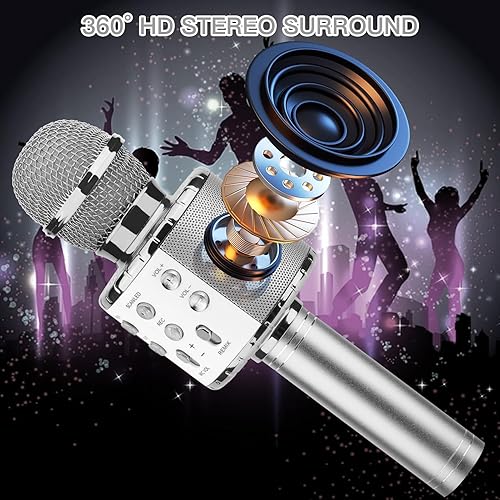 Miniatura 5 de ShinePick - Micrófono inalámbrico Bluetooth de karaoke, Máquina de karaoke 4 en 1, Micrófono portátil para niños, Reproductor de KTV para el hogar,
