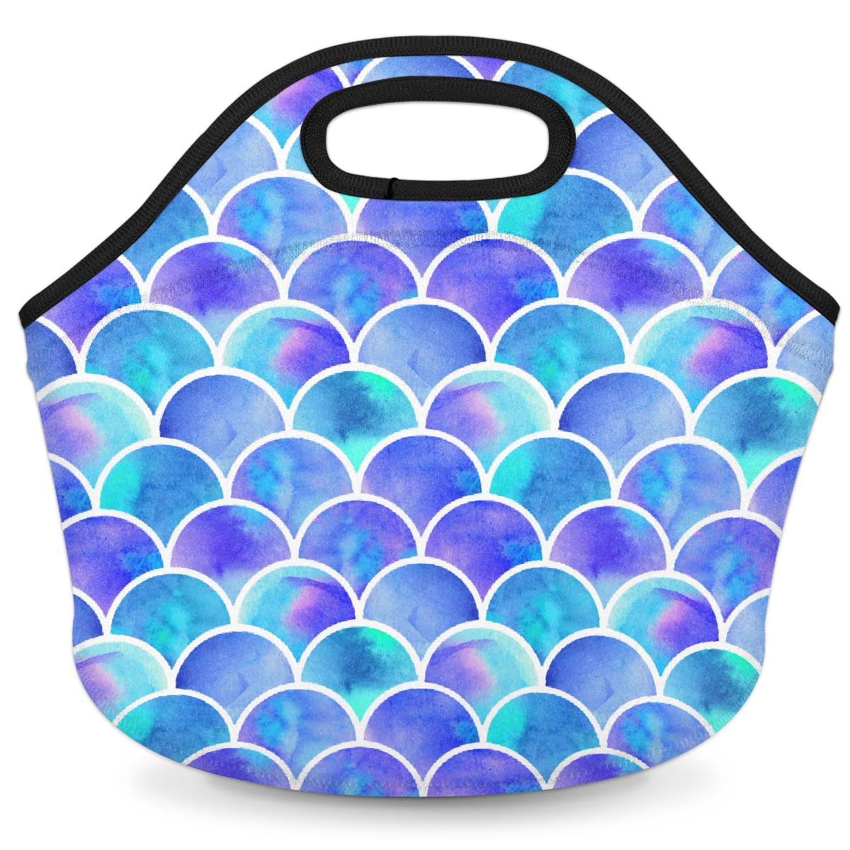 Mermaid Neoprene Lunch Bag, Mermaid Insulated Lunch Tote Bag Soft Foldable Washable Reusable