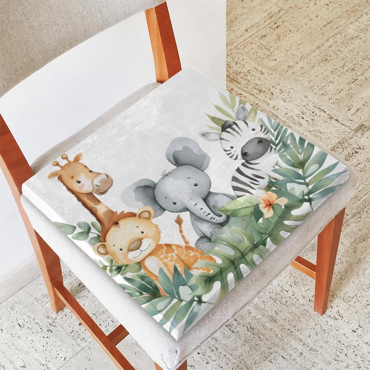 Woodland Jungle Funny Cute Animals Memory Foam Chair Cushion for Dining Chair Comfortable Seat Cushion Non Slip Kitchen Cafe Office Square Chair Pad