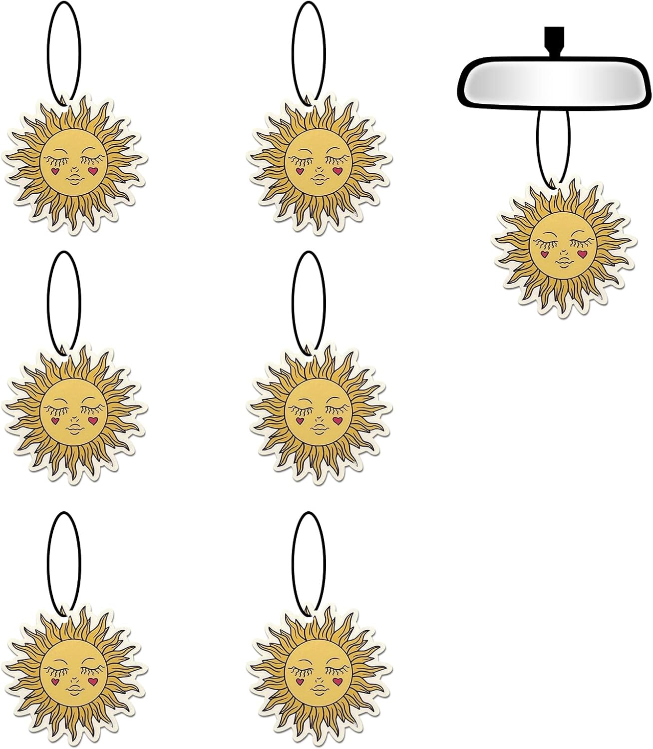 6 Pcs Sun Car Air Fresheners, Funny Sun Hanging Car Air