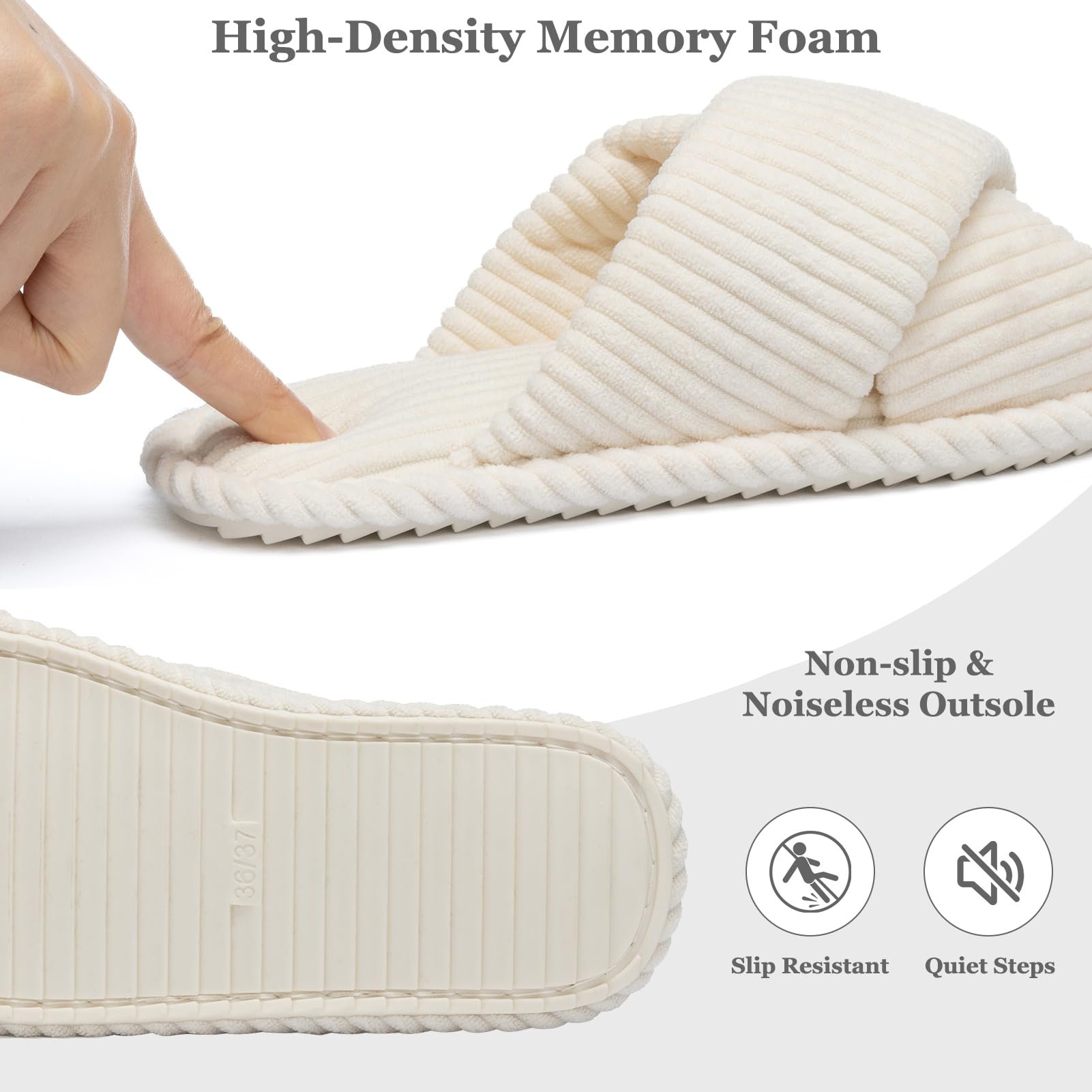 GOEWY Pantofole Donna con Memory Foam, Ciabatte in Velluto a Coste per Casa, Punta Aperta e Fiocco Incrociato, Suola Antiscivolo. Regalo Comodo e Alla Moda per Lei