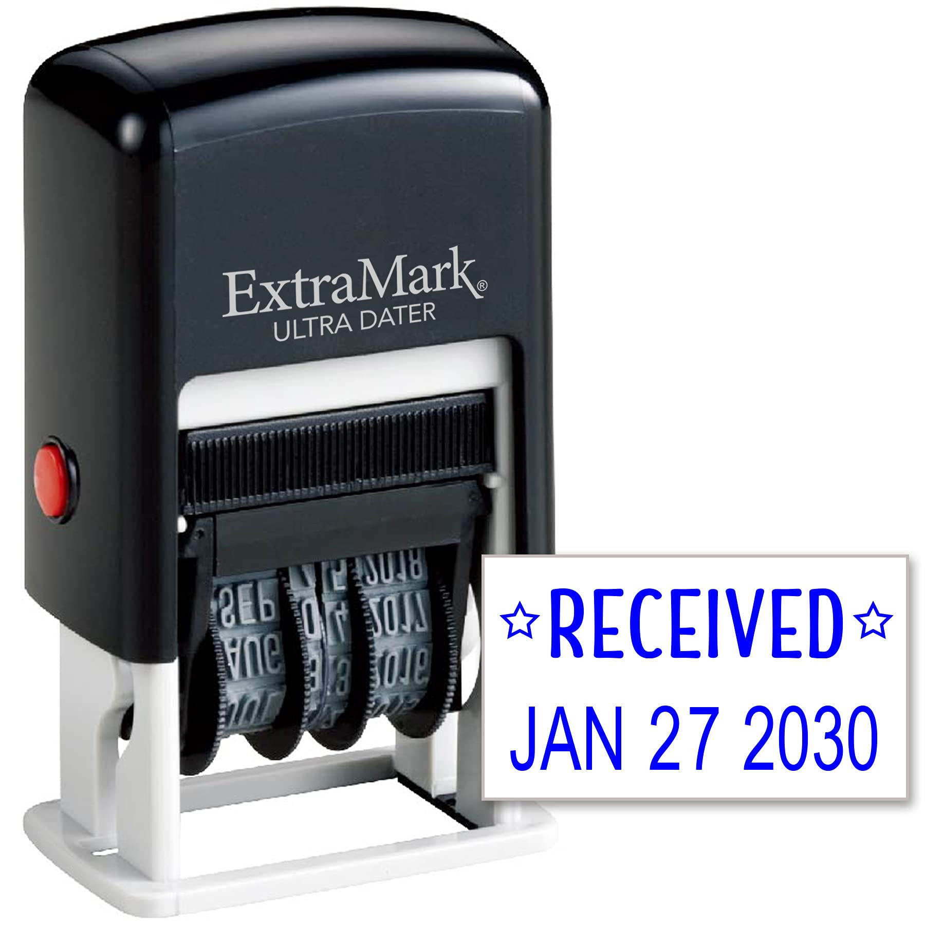 ExtraMark Ultra Dater Self-Inking Rubber Date Office Stamp with Received Phrase & Date - Style 2, Blue Ink, 12-Year Band
