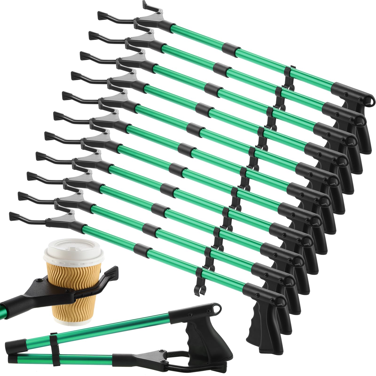 12 Pcs 32'' Grabber Reacher Tool for Elderly Pickup Arm Extender Litter Picker Upper Grab Tool Trash Claw Grabber Foldable Garbage Pick up Stick Long Handy Reaching Mobility Aids Assist Tool(Green)