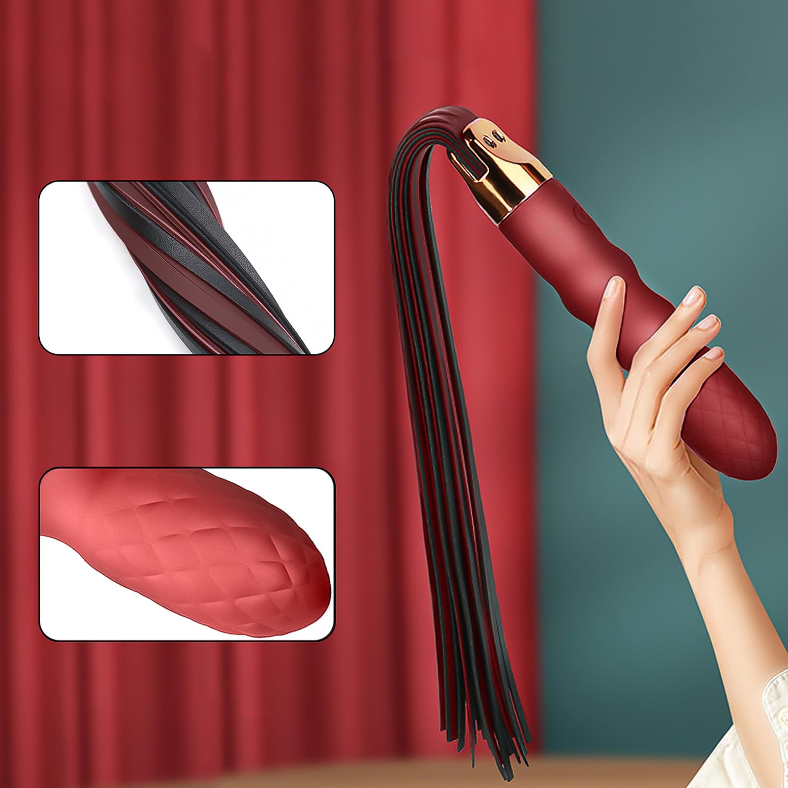 SXOVO Fouet BDSM avec Manche Vibrant Fouet Sexy Érotique 2 en 1 Gode Vibro-masseur avec 10 Modes Vibration pour Stimulation Prostate et Massage Point G Martinet Sexy Adulte Sex Toýs Couple