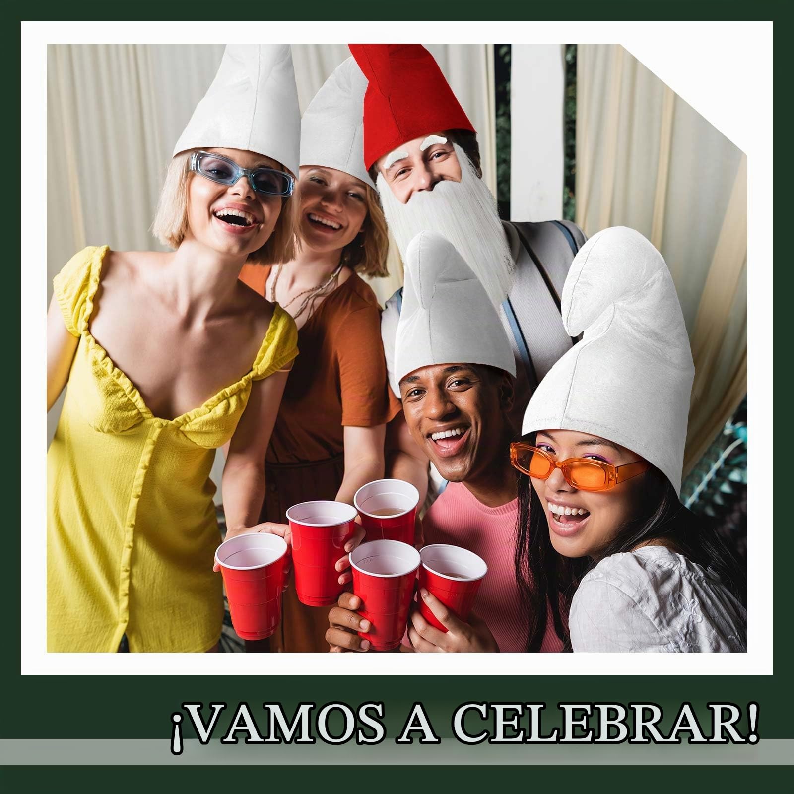 Jadive Sombreros de Enanito con Barba y Cejas Sombreros de Gnomi Puntiagudo Accesorios para Disfraces Grupales para Carnaval Halloween Navidad