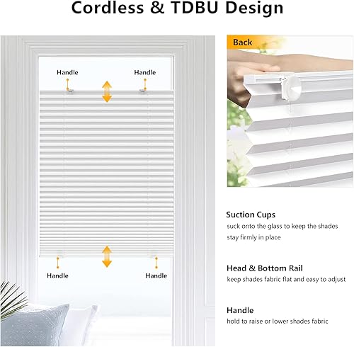 Miniatura 2 de LazBlinds Persianas plisadas sin cordones con ventosas sin herramientas que filtran la luz, parte superior hacia abajo, abajo hacia arriba,