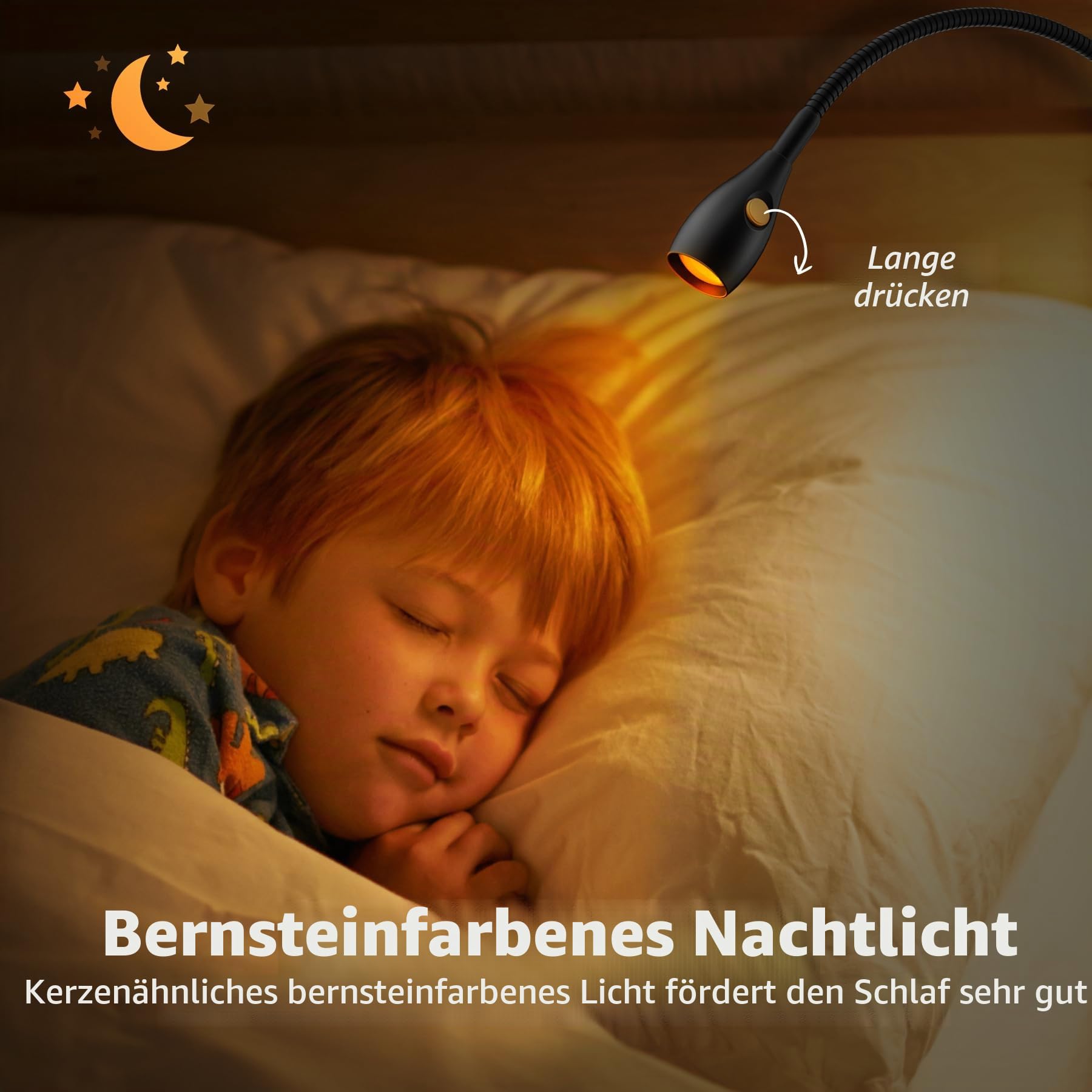 acegoo Minimalistisches Leselicht für Clip-on-Lampe, Bettkopfteil, dimmbares Buchlicht, 3000 K/Bernsteinfarbenes Licht mit USB-C-Adapter, flexibler Schwanenhals & praktischer Lampenkopfschalter, CRI