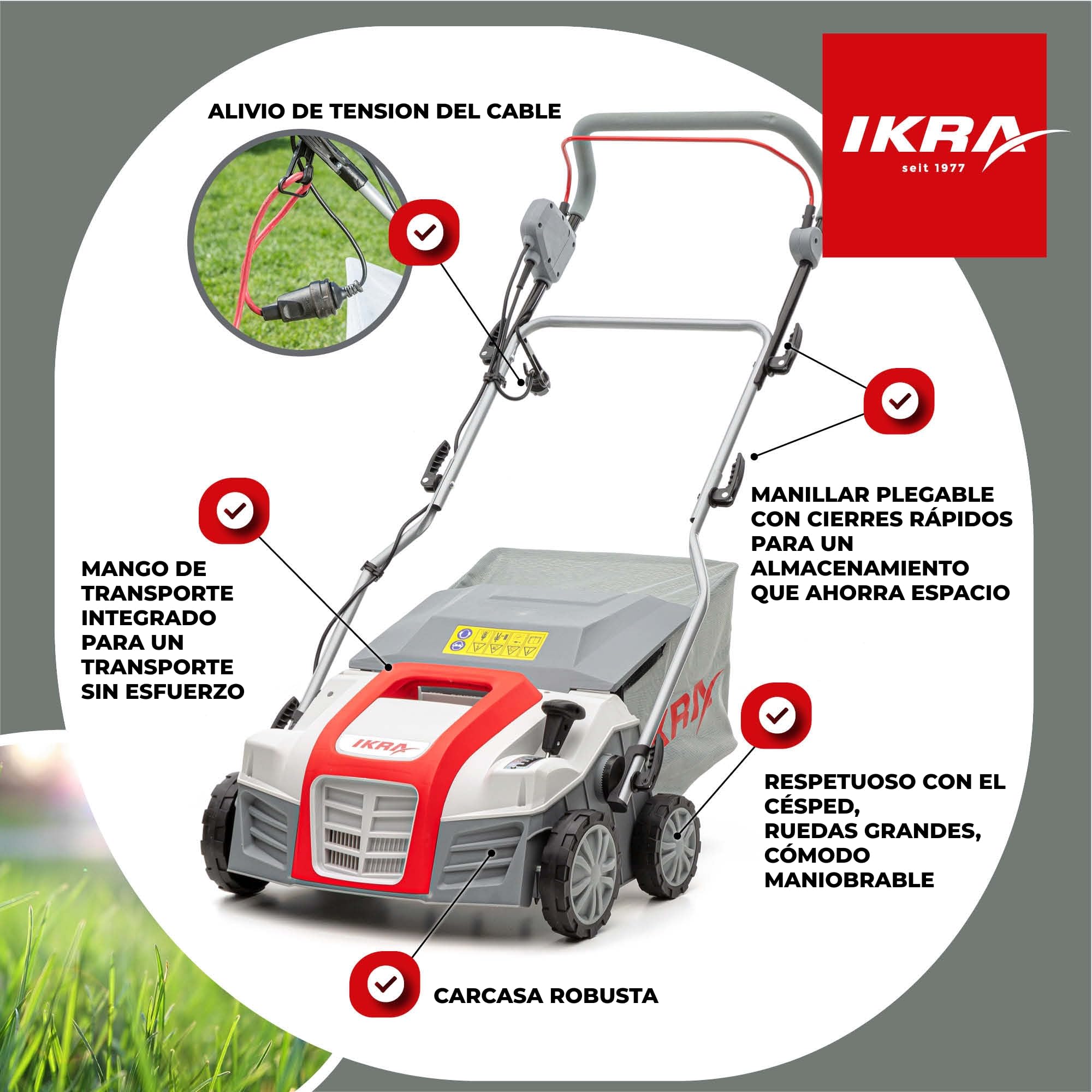 IKRA escarificador y aireador eléctrico IEVL 2000, saco coletor 55l, largo de trabajo 40cm, 2000W