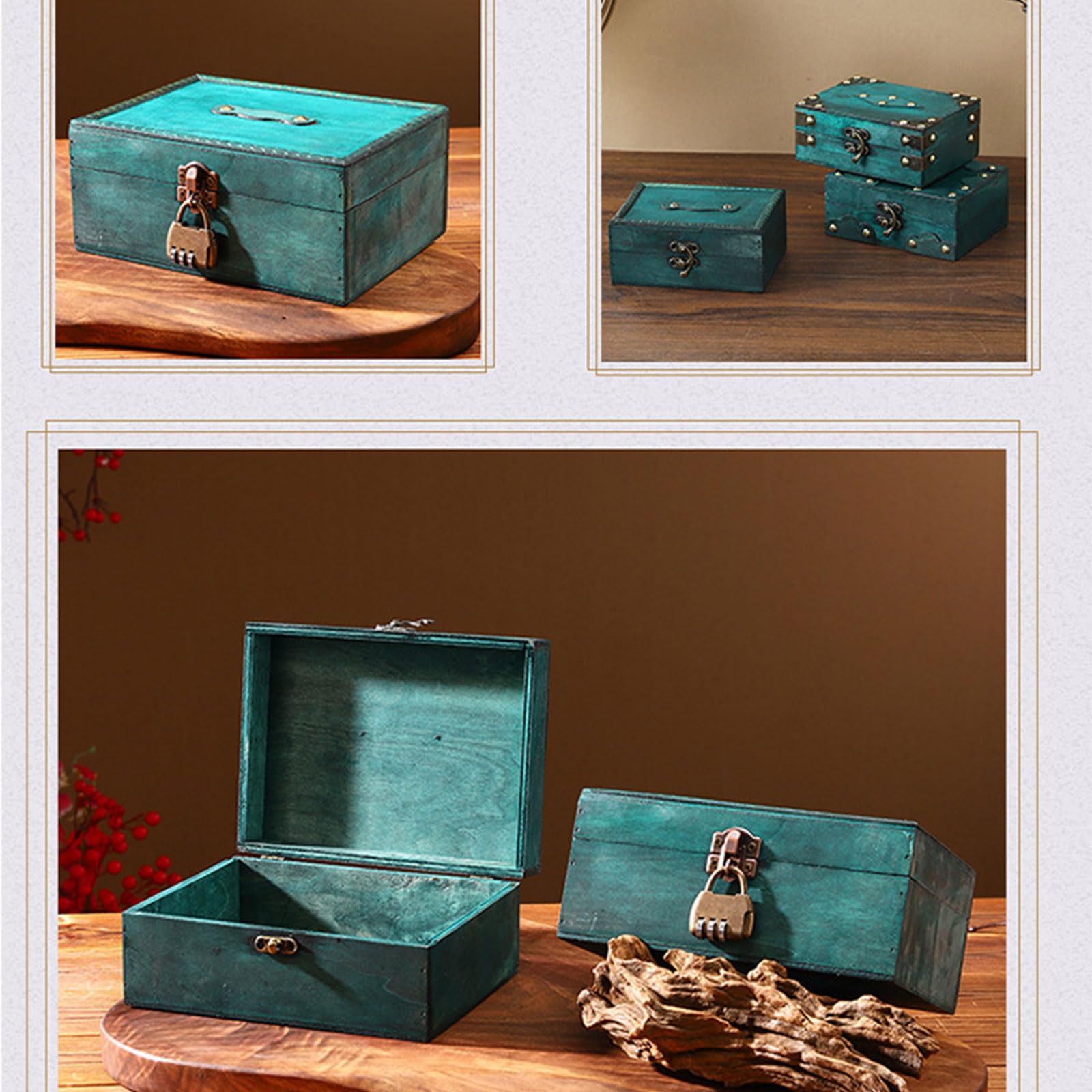 Caja de Almacenamiento de Joyas de Madera Antigua con Cerradura para decoración de la Oficina en hogar Soporte de Recuerdos en Cofre de Madera con Mecanismo de Cerradura Caja de Almacenamiento
