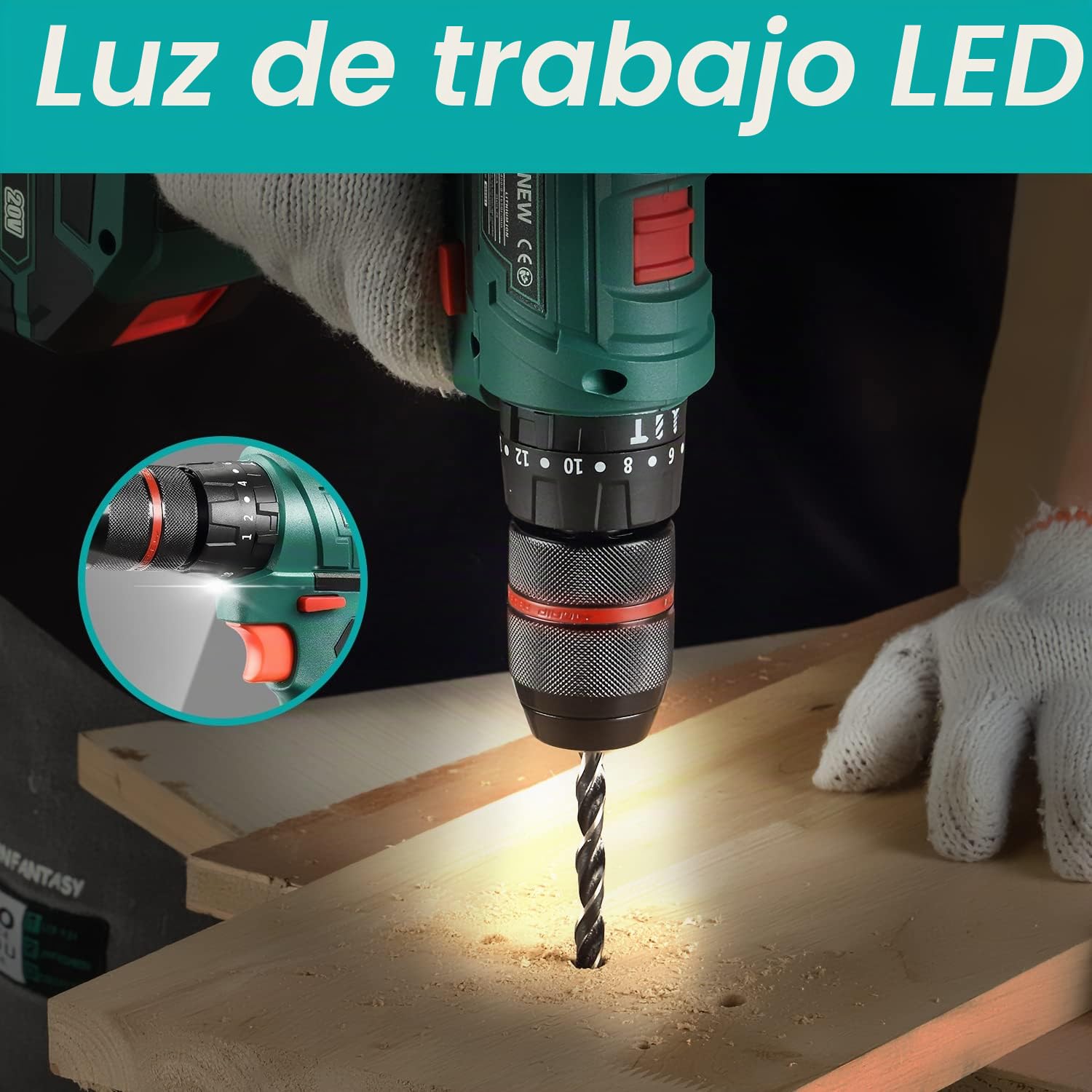 STANEW Taladro Percutor a Bateria 20V, Taladro Atornillador 2x2.0Ah Baterías, 35Nm, 18+3 Ajuste de Par, 2 Velocidad, 24 Accesorios, LED Luz Para Hogar, Bricolaje