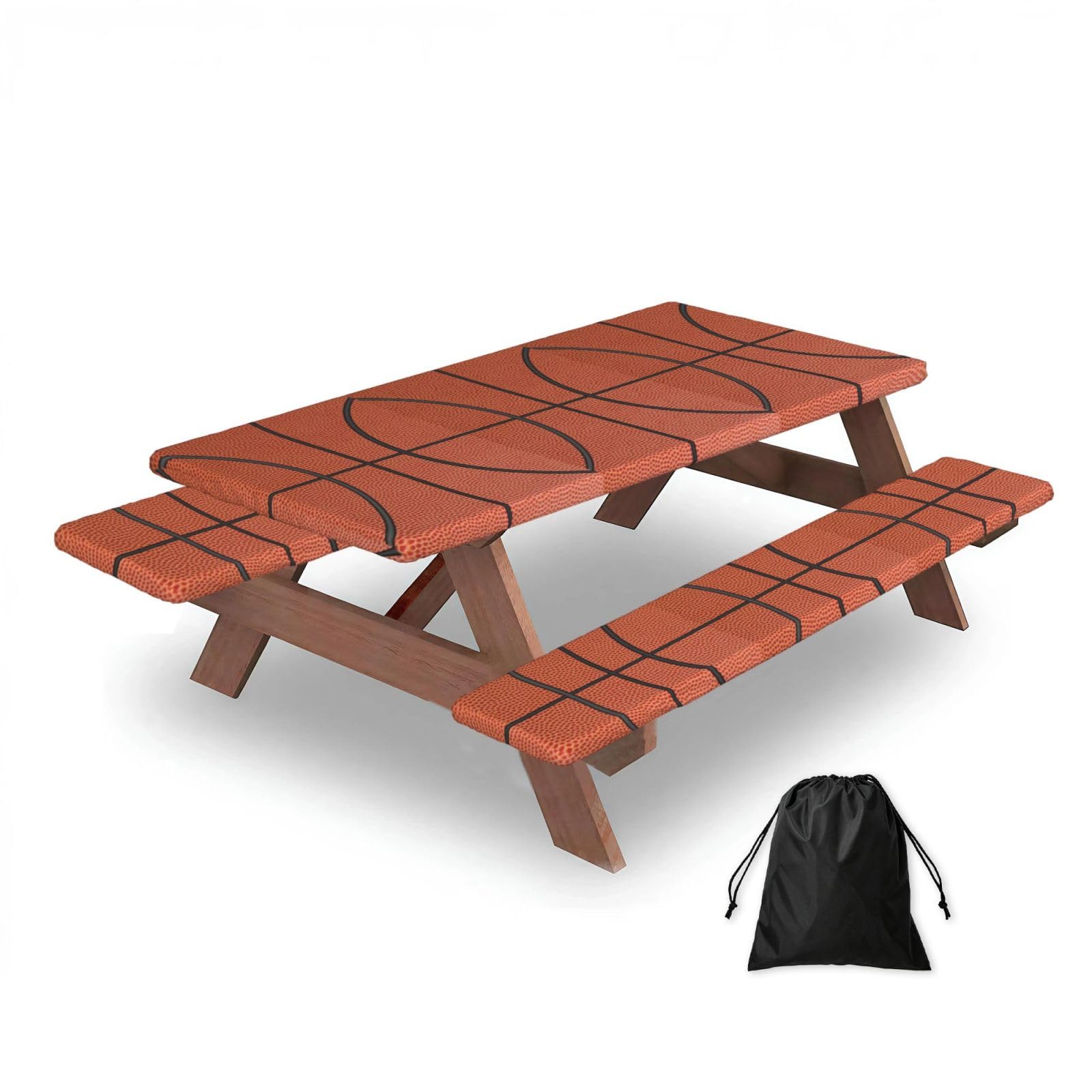 Dopklna As Picture Basketball Texture, Picnic Table Cover With Bench Covers -Waterproof Elastic Fitted Tablecloth For Garden Camping Patio 76X152cm