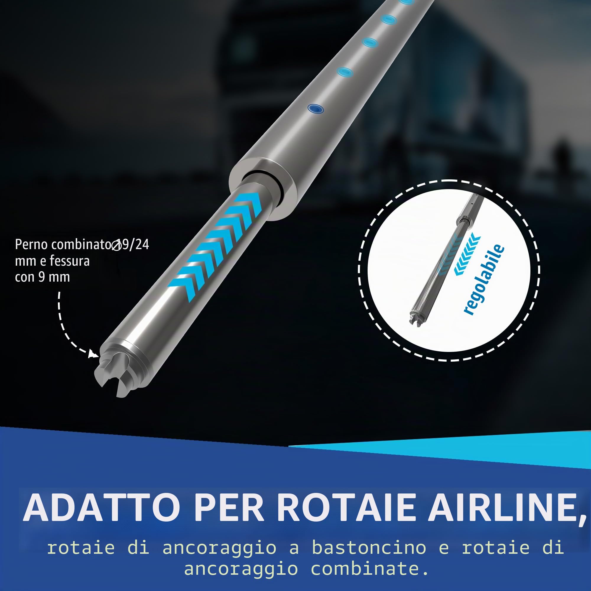 4 x barra di bloccaggio tonda, asta di bloccaggio, barra di bloccaggio, 1600-2000 mm, raccordo combinato 19/24 mm | per guida aerea | guida di ancoraggio combinata | guida ad asta