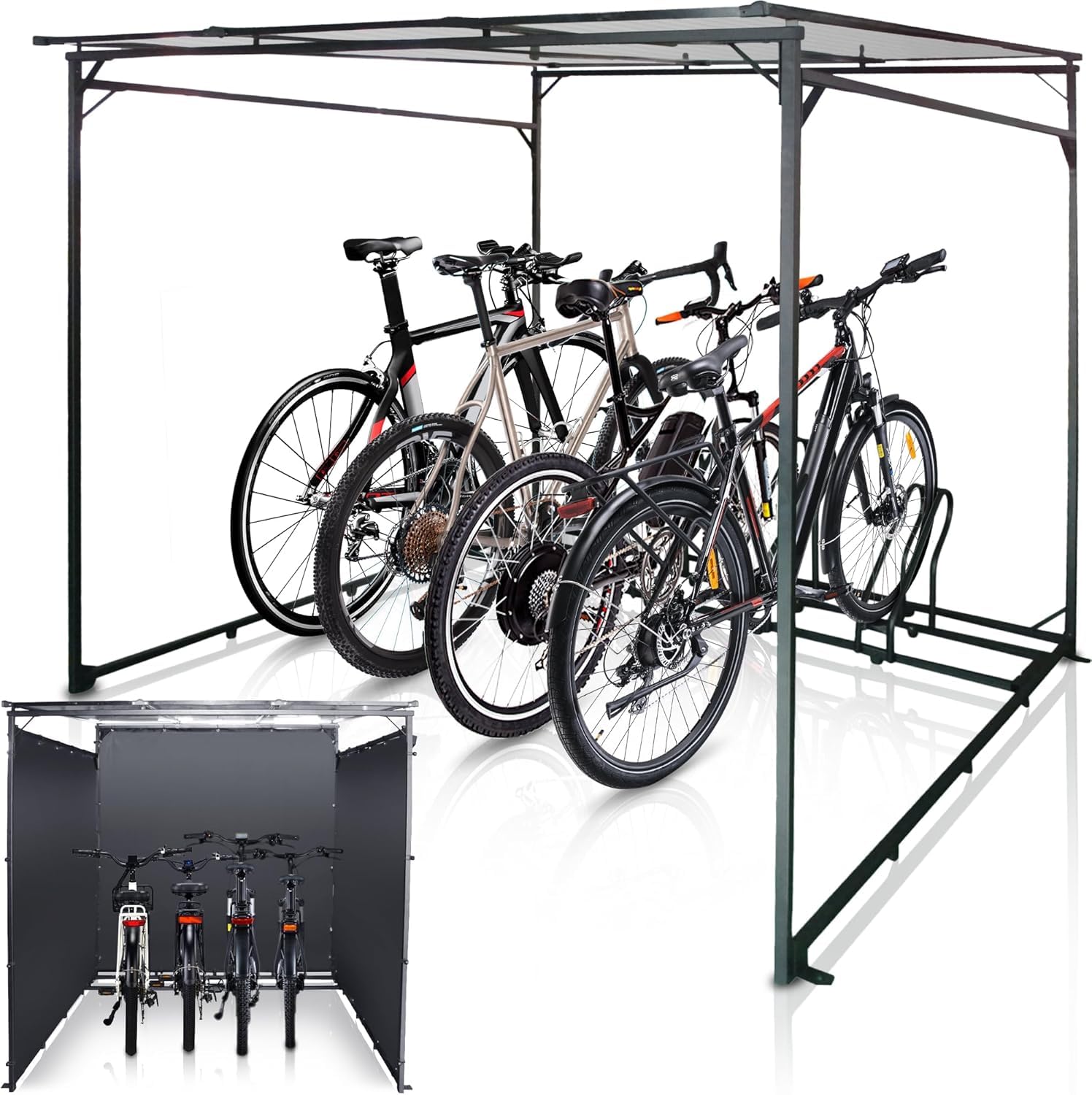 WIELS® Fahrradgarage 4 Fahrräder - Fahrradunterstand 190x188x190cm - Metall Fahrradschuppen - Zeltgarage - Fahrradbox - Bicycle Parking