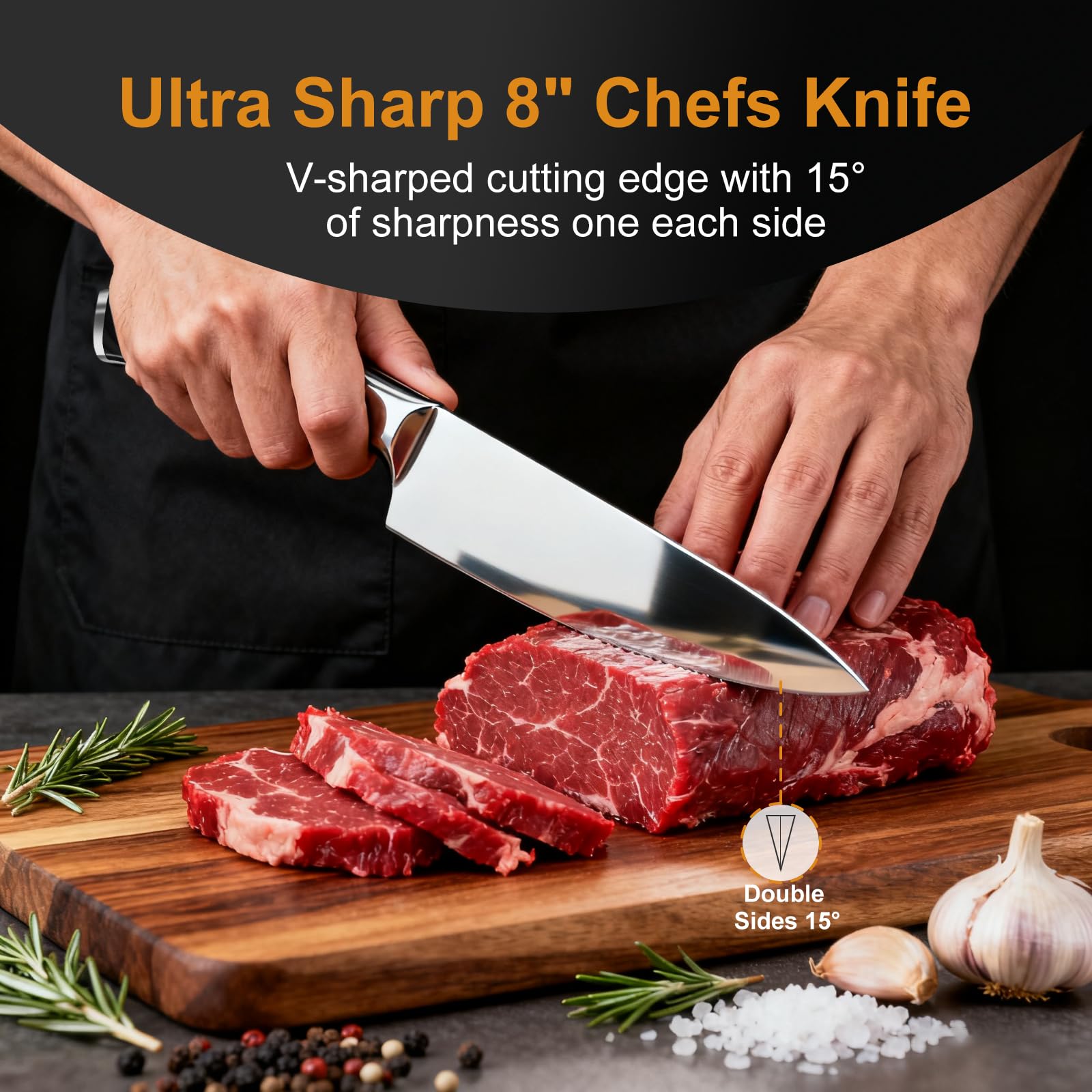 2 Pack Kitchen Knives Set, 8" Chef Knife & 6" Boning Knife, High Carbon Stainless Steel Blade with Wooden Handle, Professional Japanese Sharp Knives for Meat Cutting, Carving, Fish Fillet — Amazon image 2