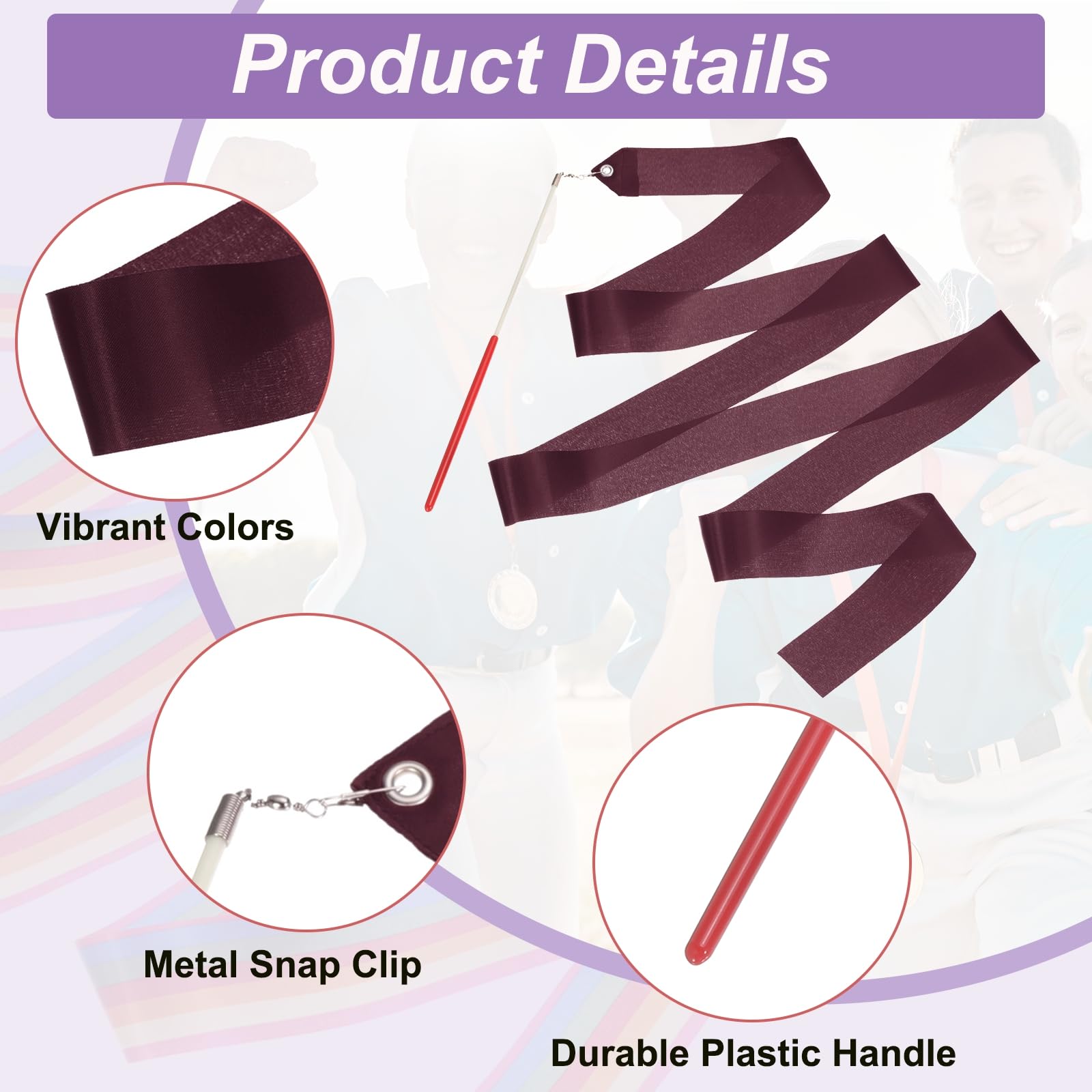 PATIKIL Dance Ribbons, 6 Pack 78.7 Inch Gymnastics Dance Streamers with Non-Slip Wand Dance Flags for Gifts Dancing - Image 3