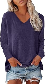 Yusealia Women Sweatshirt Tops Shirts Pullover Casual Solid Cap Sleeve Summer Casual Tops V Neck Solid Color Casual Shirts Loose Fit Blouse