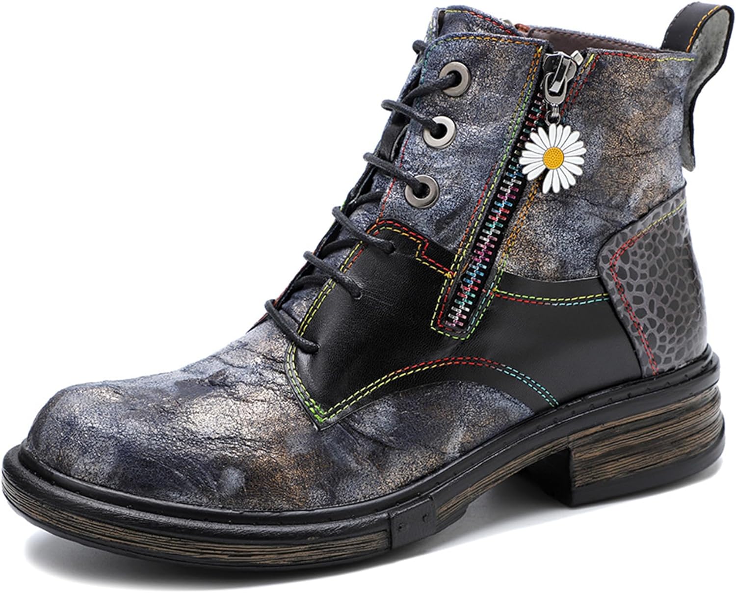 Women's Handmade Retro Lambskin High Heel Boots, Colorful Painting, Metallic Style - Fashion, Comfortable, Durable, Unique Minority Style