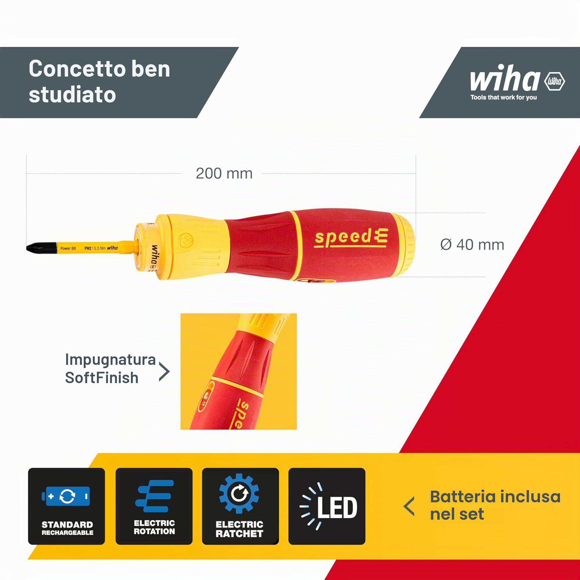 Wiha Destornillador eléctrico speedE® II electric surtido de 7 uds., con slimBits, baterías y cargador USB en L-Boxx Mini (44318) | (44318) Coppia 0,4Nm + 1Nm I L-Boxx Mini I batterie, cavo USB I luce LED I avvitatore a batteria I cacciavite elettrico