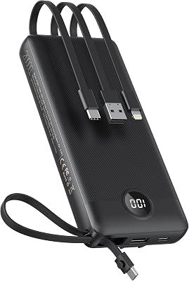 VEEKTOMX Powerbank 20000mAh Power Bank mit integrierten Kabeln USB C Externe Handyakkus mit 5 Ausgängen & 2 Eingängen Reise Gadgets Akkupack Kompatibel mit iPhone, Samsung