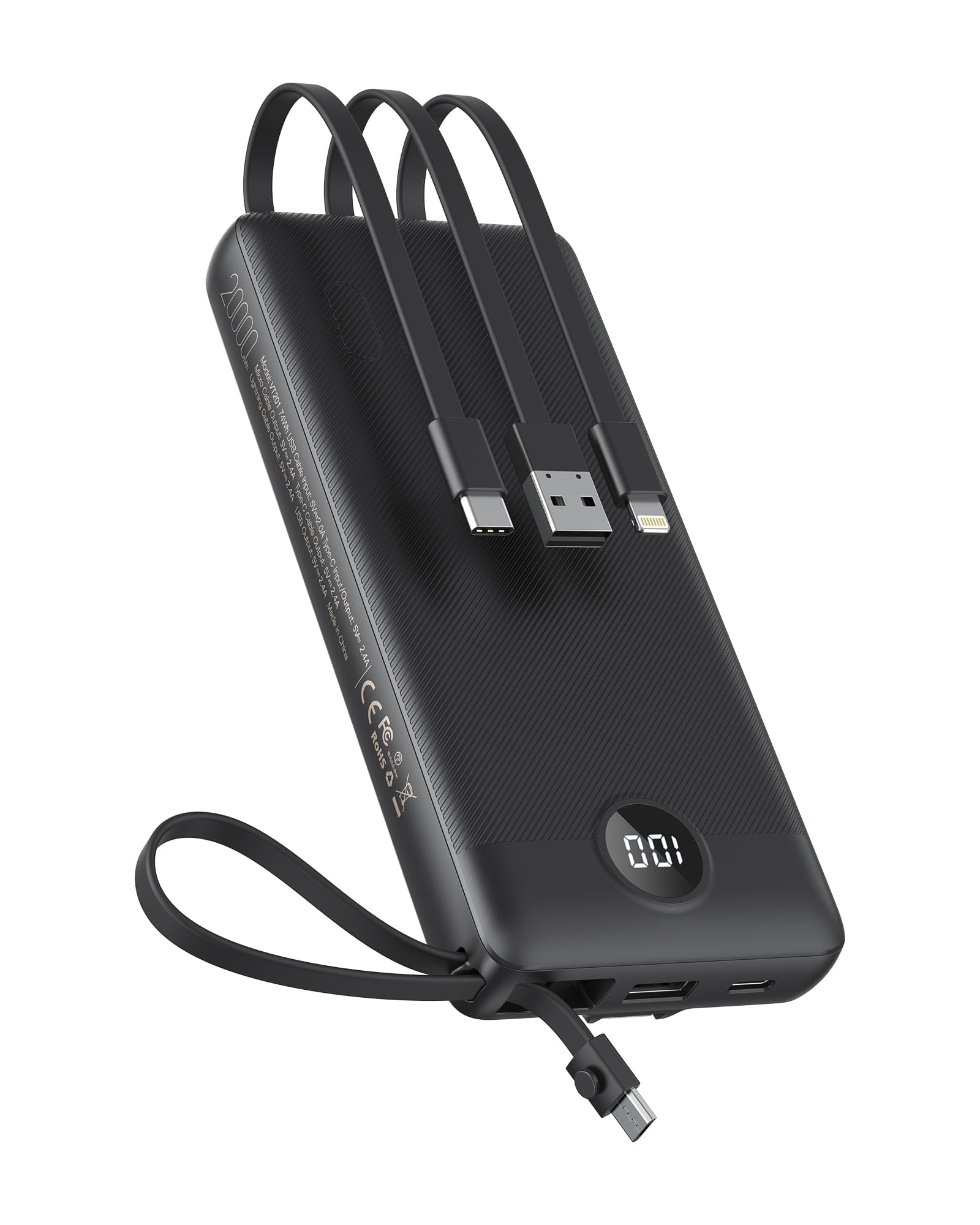 VEEKTOMX Powerbank 20000mAh Power Bank mit integrierten Kabeln USB C Externe Handyakkus mit 5 Ausgängen & 2 Eingängen Reise Gadgets Akkupack Kompatibel mit iPhone, Samsung