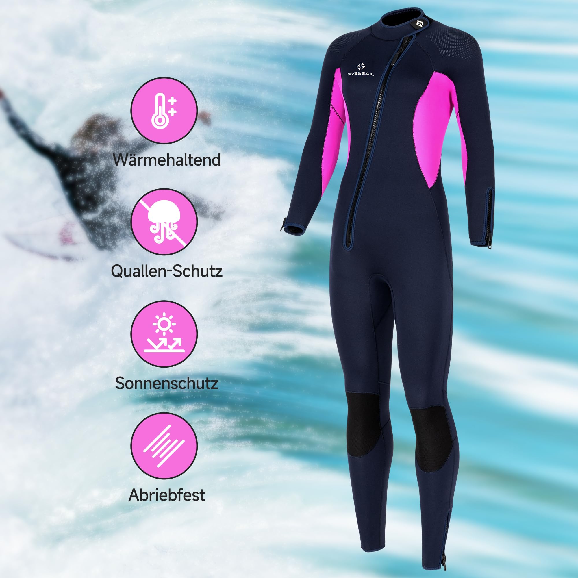 Combinaison en néoprène de 5 mm avec fermeture éclair avant pour homme et femme - Combinaison de plongée chaude et froide pour plongée, surf, plongée libre, sports nautiques