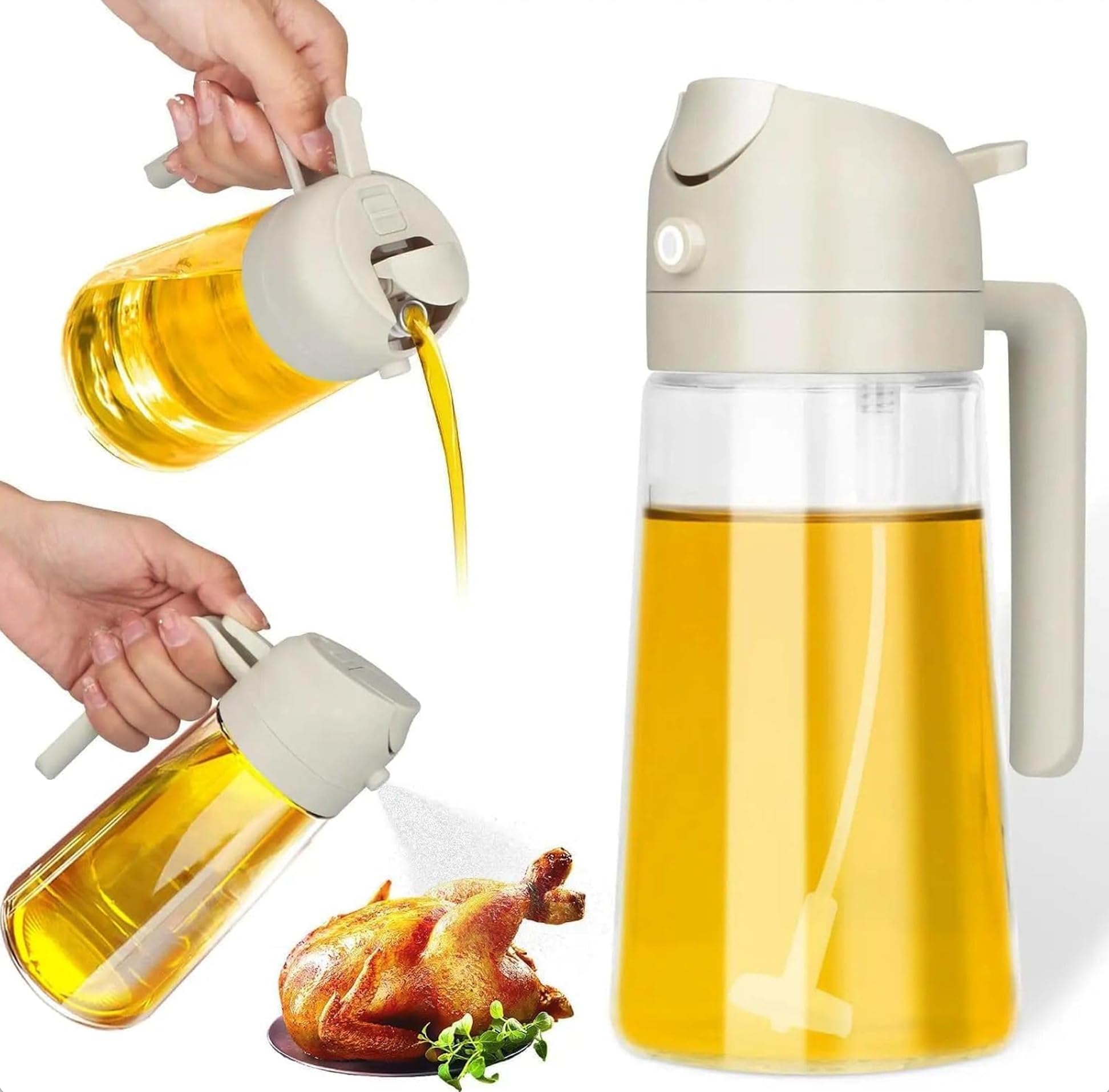 Makkam Home | 2'si 1 arada yağ püskürtücü, yemek pişirme, salata ve ızgara için mutfak gereçleri, Püskürtme Şişesi, Zeytinyağı, Sıvıyağ Sirke Cam Sprey Şişesi, Airfryer (Beyaz)