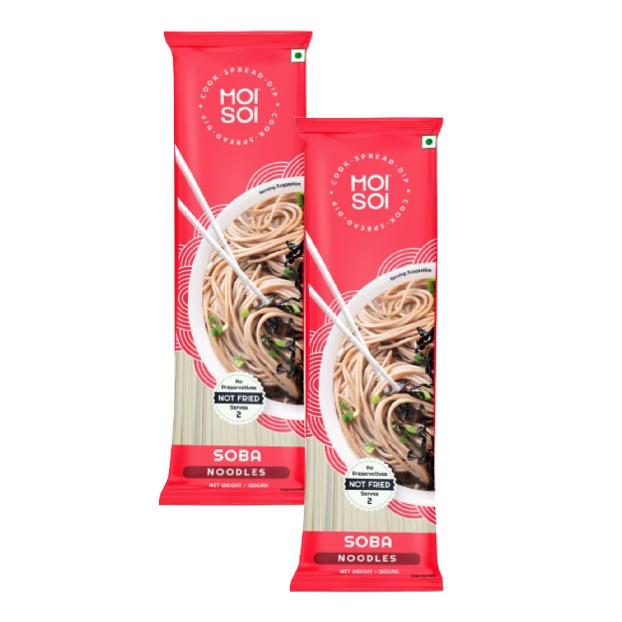 MOI SOI® Healthy Soba Noodles | Made with 30% Buckwheat Flour & 55% Whole Wheat | No Maida, Not Fried | 100% Natural | No Artificial Preservatives or MSG | 150gms (Pack of 2)