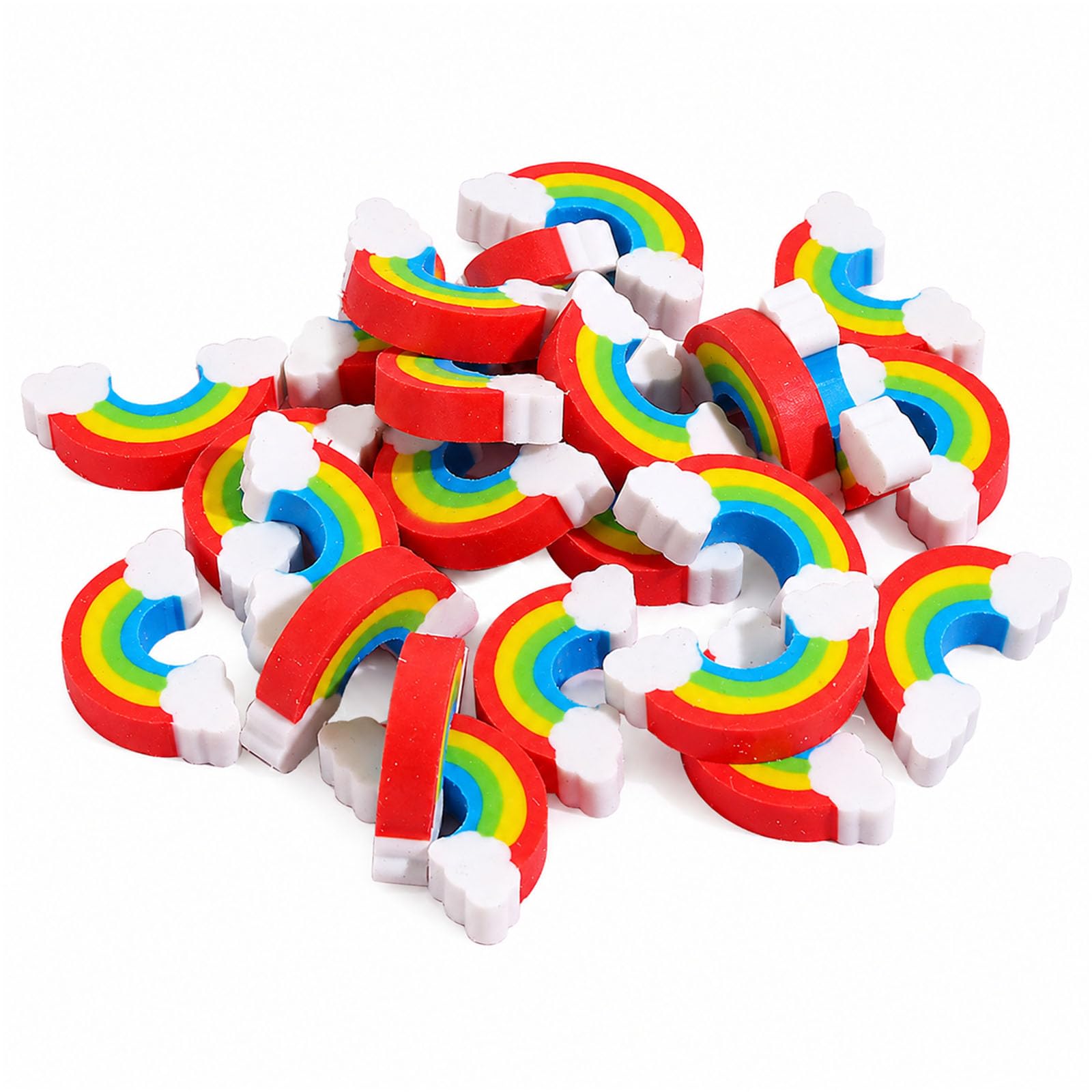 58 PCS Rainbow Pencil Erasers, Mini Rubber Eraser Set with Cloud Rainbow Design, Colorful Stationery for School Classroom Office Supplies, Party Favors & Student Rewards
