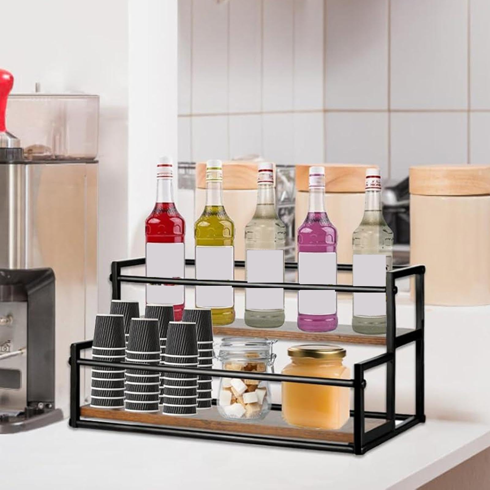 Coffee Syrup Display Rack 2 Tier Wine Rack for Countertop Coffee Bar Kitchen 35x22.5x22.5CM|Home & Garden|Kitchen, Dining & Bar|Kitchen Storage & Organization|Racks & Holders