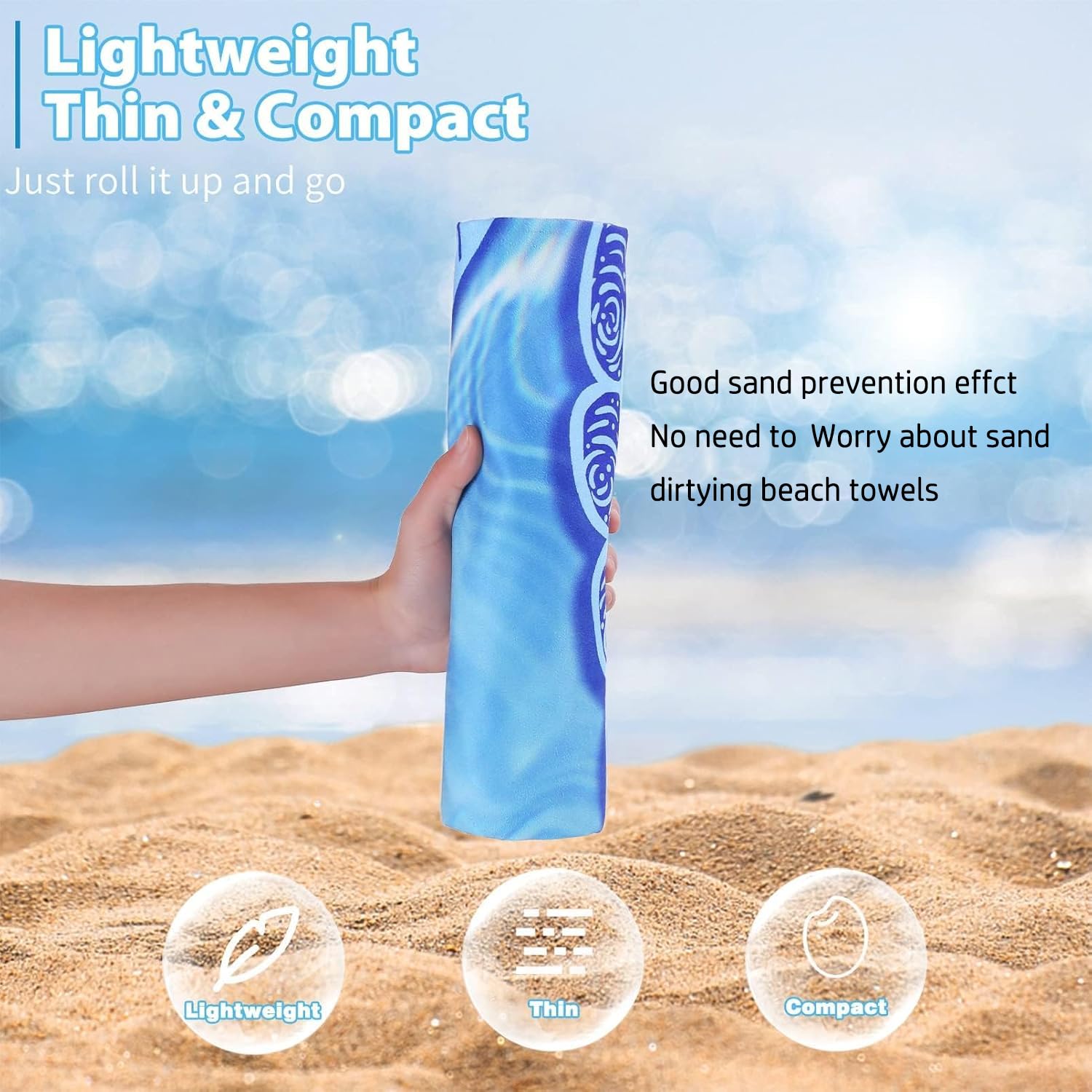 Lot de 2 serviettes de plage en microfibre pour adultes - Légères et à séchage rapide - Avec sac en filet - Anti-sable - Pour la plage, le camping, la natation, la salle de sport, le sport