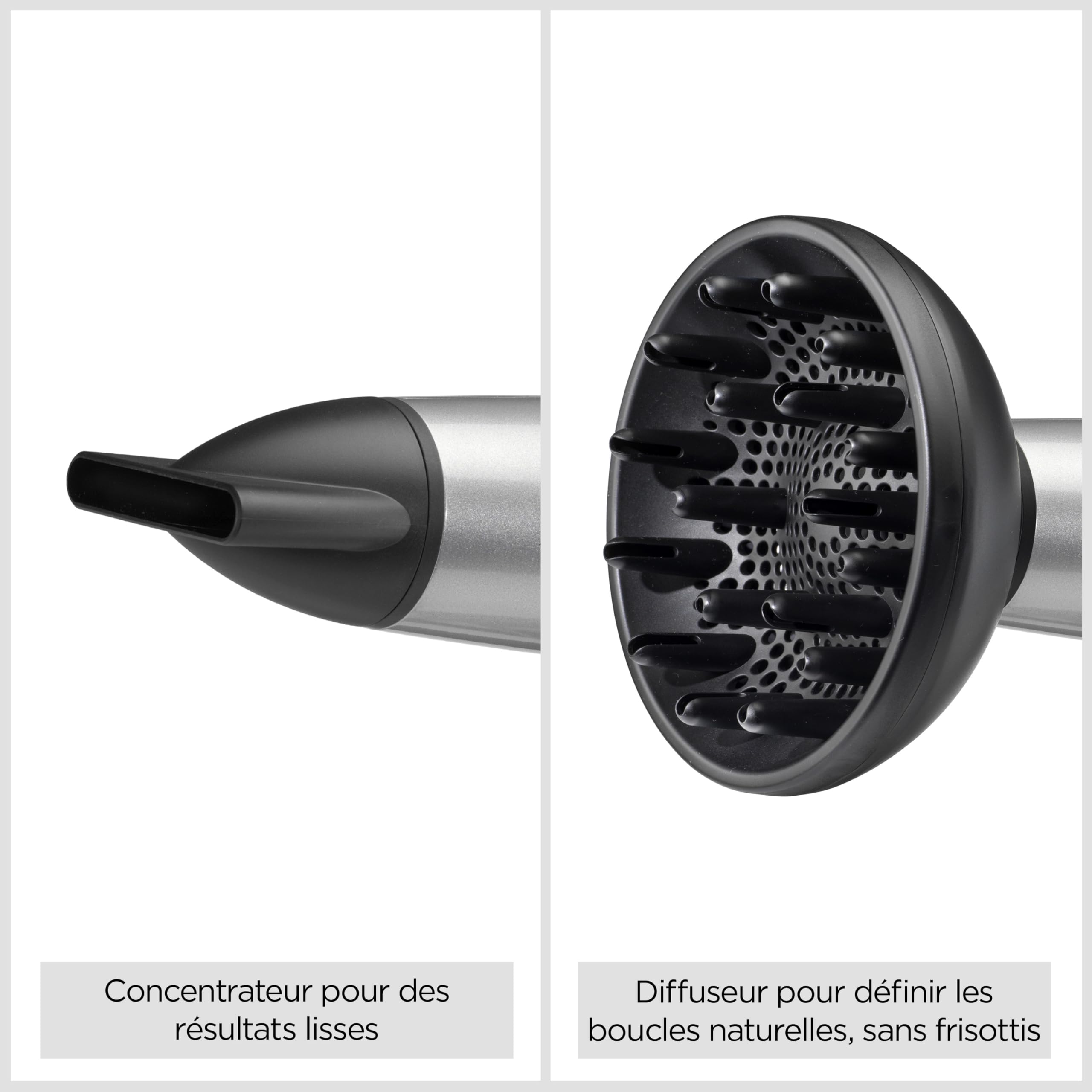 BaByliss Sèche-Cheveux Cosmos avec Diffuseur, Léger – NOUVEAUTÉ 2025, Sèche-cheveux puissant et élégant de 2100W, Technologie ionique anti-frisottis, 3 températures & 2 vitesses, Argenté, D580DE