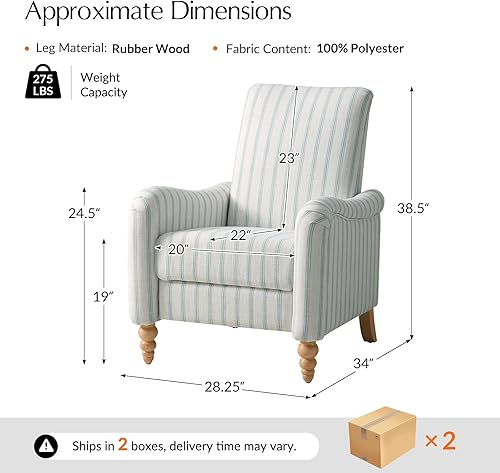 Miniatura 2 de HULALA HOME Juego de 2 sillas reclinables de granja con patas de eje de madera maciza, sillones reclinables a rayas con respaldo y reposapiés