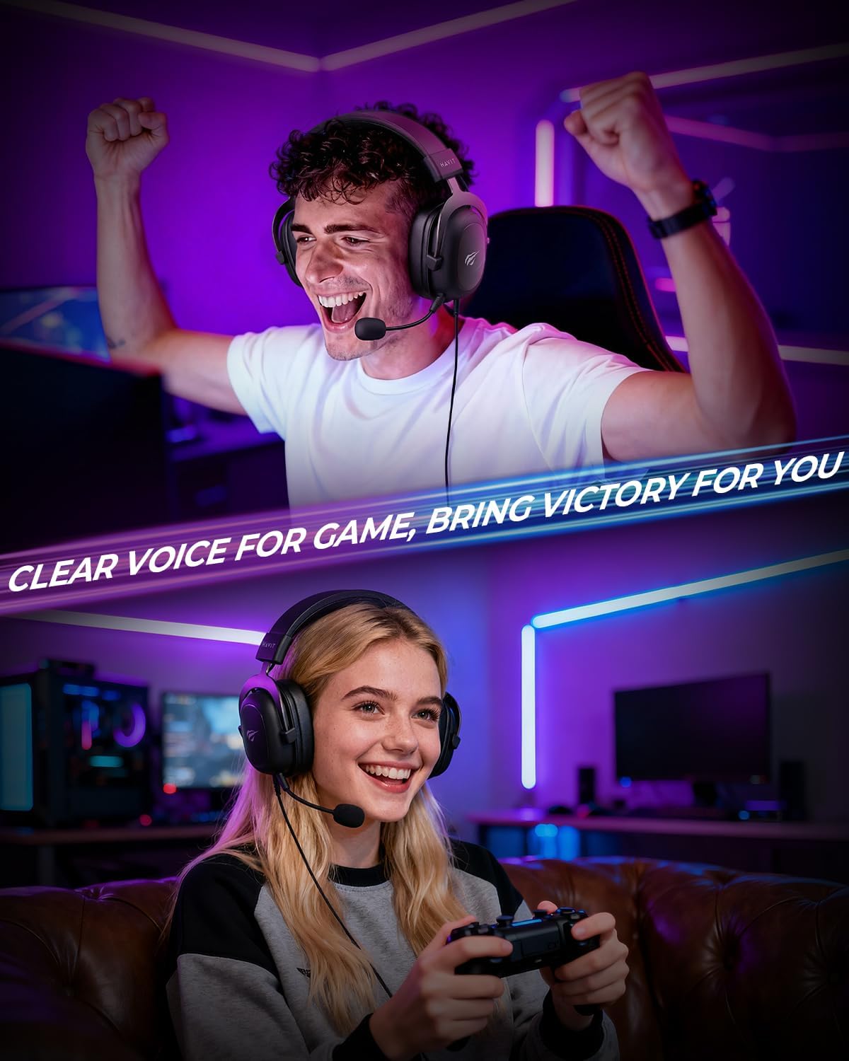 havit H2002d Gaming Headsets for PS4,PC, 53MM Drivers Surround Sound PS5 Headset with Mic Gaming Headphones with Mic Durable Aluminum Frame Valentines Gifts for Men - Image 9