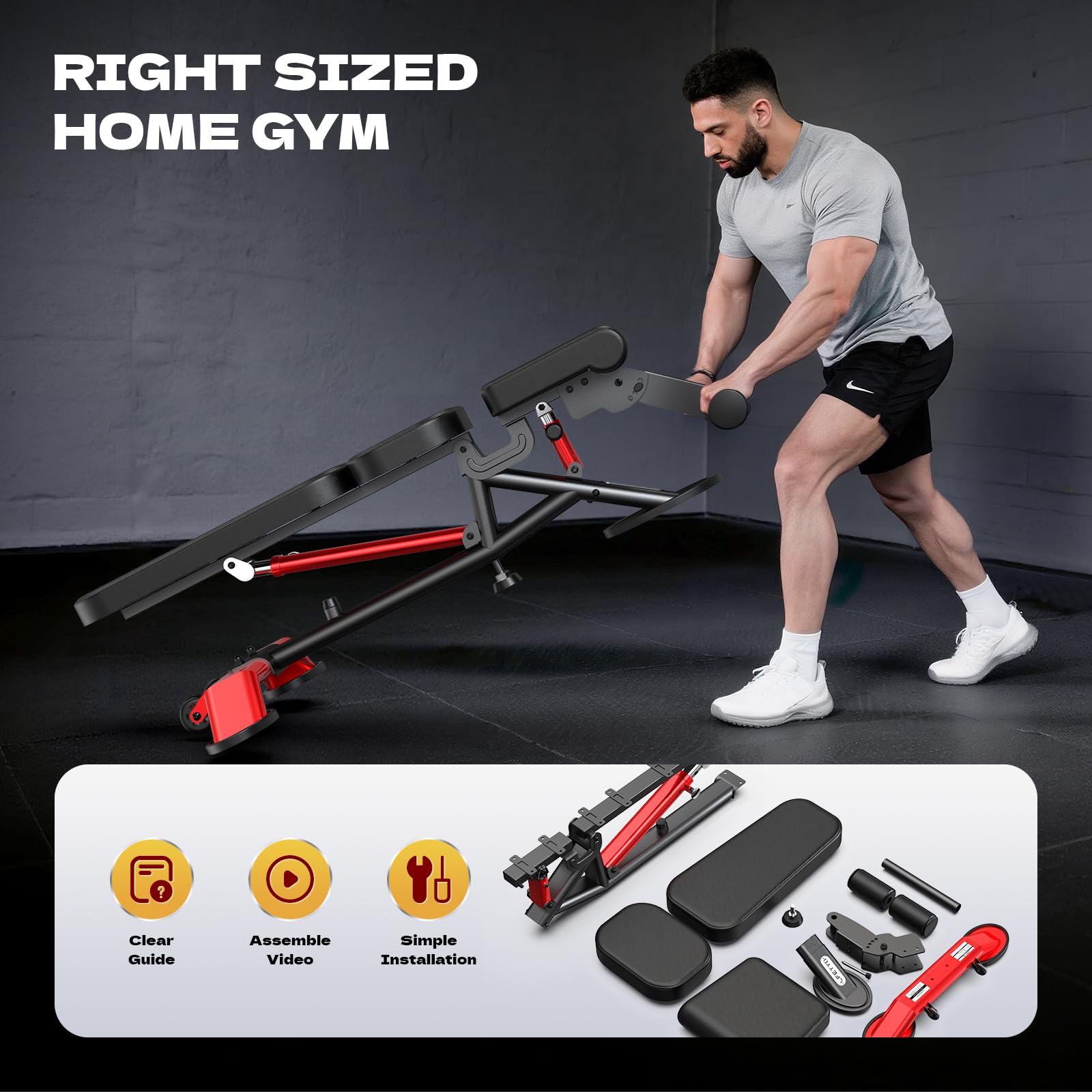 2000LB Adjustable Weight Bench for Home Gym, Incline/Decline/Flat Bench Press, Heavy Duty Foldable Workout Bench