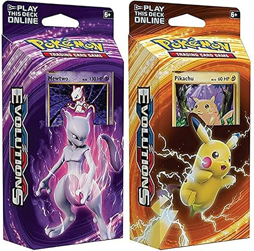 Barajas de cartas para juego de intercambio y colección de Pokemon Mewtwo & Pikachu XY Evolutions, 60 cartas cada uno