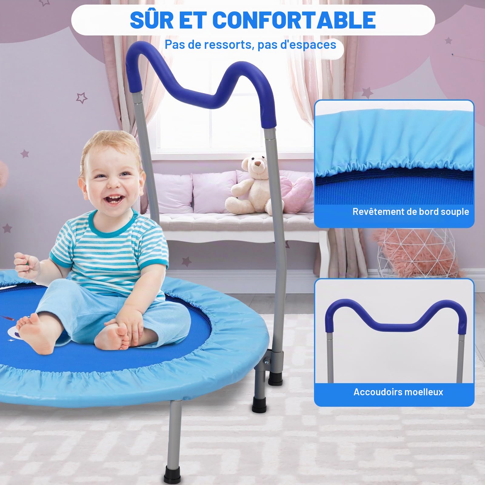 Trampoline Pliable de Fitness D'intérieur Pour Enfants, Adapté Aux Enfants de 3 ans,Idéal Pour le Fitness en Intérieur,en Extérieur et Dans le Jardin.Sa Capacité de Charge Maximale est de 120kg (Bleu)
