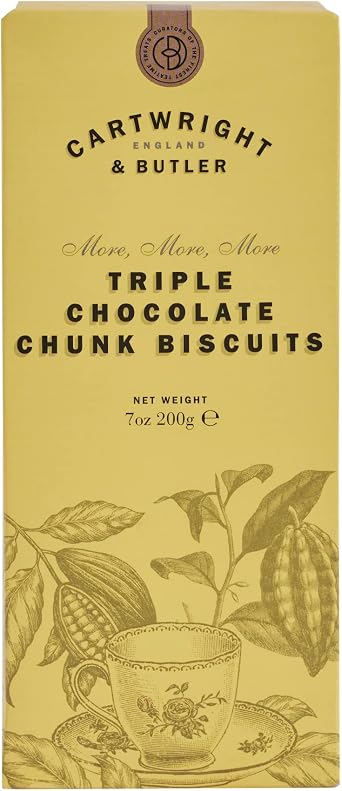Cartwright & Butler Biscuits - 200g Triple Chocolate Biscuits with a Tasty Flaky, Butter Crumb, Packed with Delicious Chunks of Chocolate, A Luxury Biscuit Box in Signature Carton