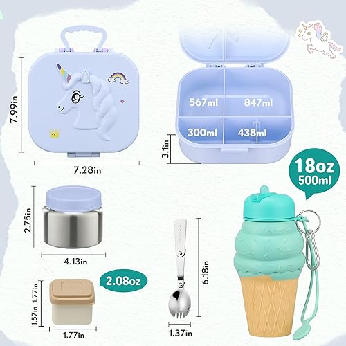 Miniatura 3 de Juego de Loncheras para Niños - Frasco de Alimentos Aislado de 12 oz, Bolsa Térmica, Envases de Comida para Almuerzo a Prueba de Fugas, Cubiertos