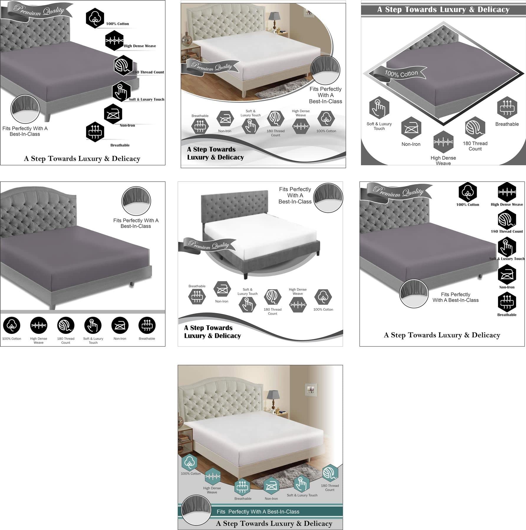 A2Z Easy Iron Percale Fitted Sheet Cotton Single Double King Super King Bed Sheet, Pink - Image 3