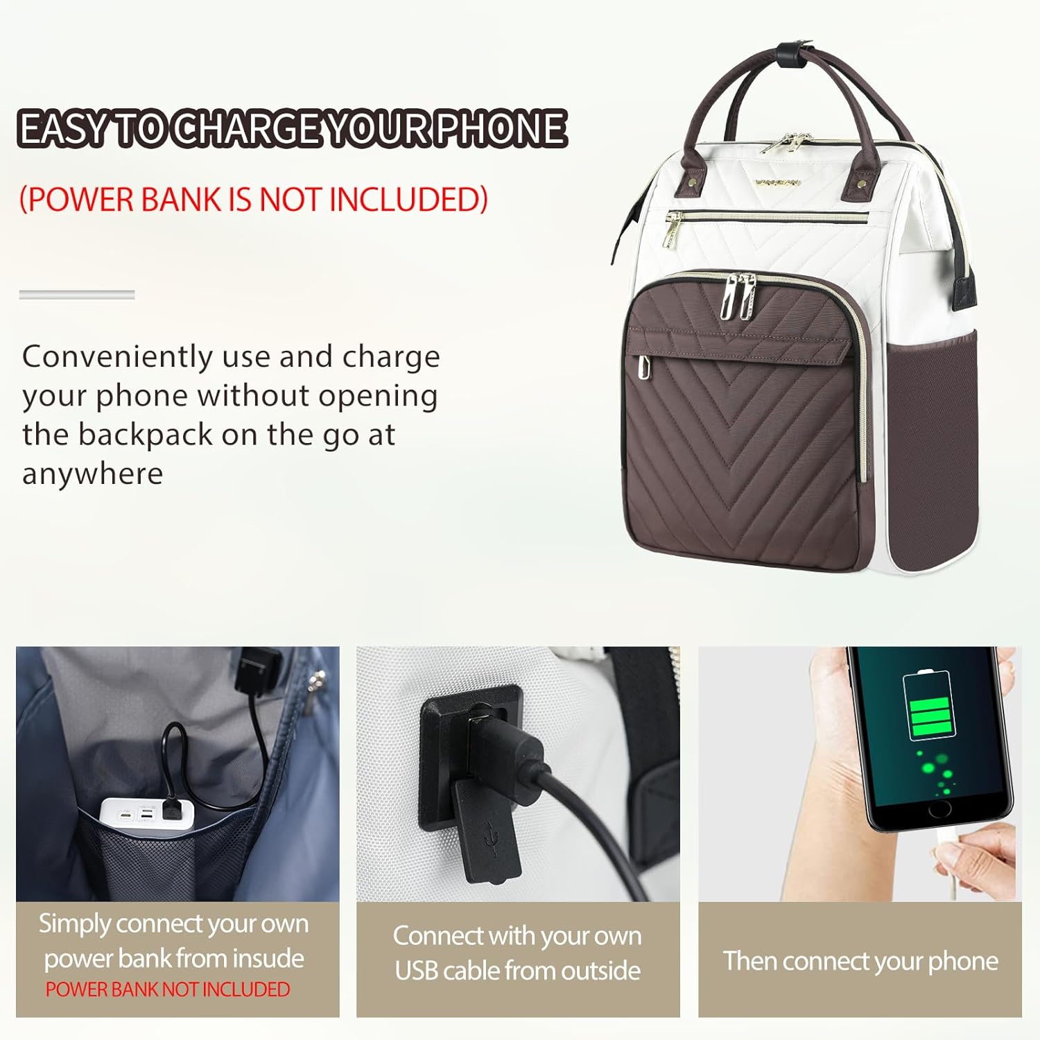 VANKEAN 17 Inch Laptop Backpack for Women Men Fashion Computer Work Bag, Large Capacity Waterproof Backpack with USB Port & RFID Pockets, College Daypack Business Travel, Beige-Coffee - Image 3