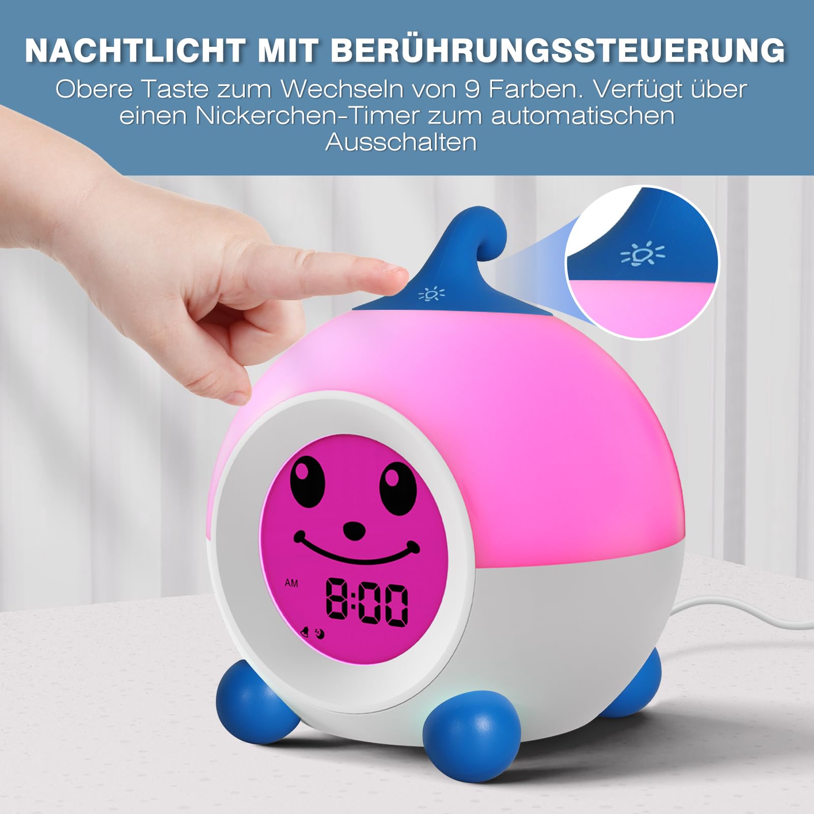 I·CODE Kinder Wecker, Lichtwecker Kinder Mit Abschaltautomatik &Wake Up Light, Schlaftrainer Klein Jungen Mädchen Teens (Blau)