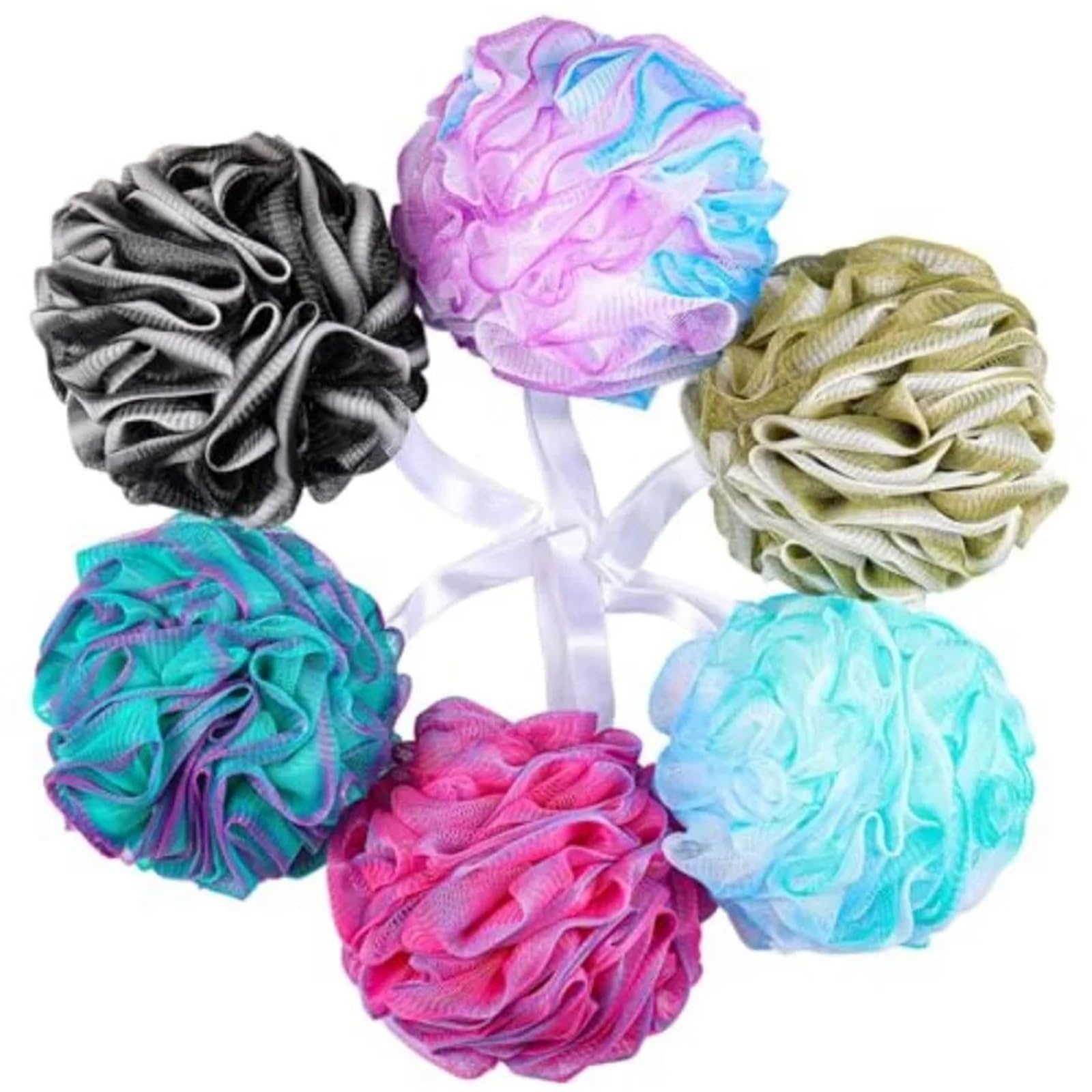 Esponja de Baño de Malla Large Loofahs Shower Sponge- Pack of 6 | Exfoliating Body Scrubber Shower Scrunchies Mesh Pouf Bath Sponges