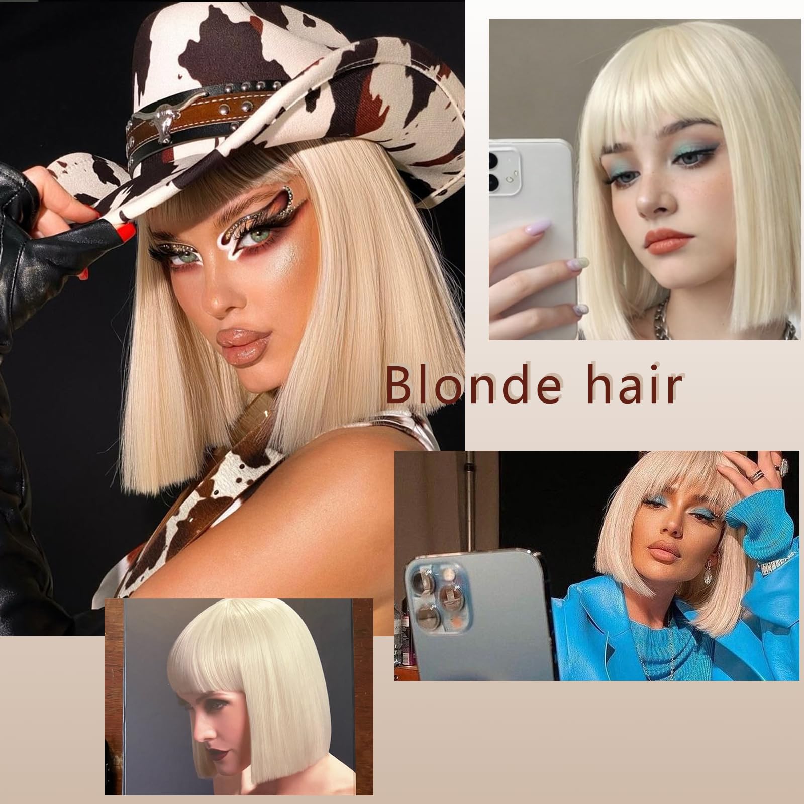 SUKRI Peluca rubia estilo Bob con flequillo, pelucas rubias platinadas para mujer, pelucas sintéticas resistentes al calor, uso diario, fiesta, Halloween (12 pulgadas)