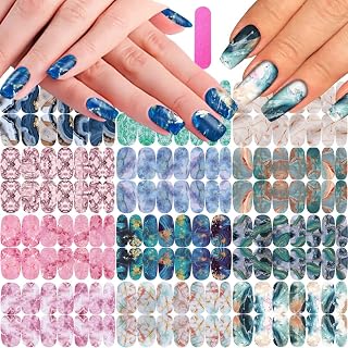 168 Pcs Marble Nail Polish Strips Stickers with Nail File Self-Adhesive French Gel Nail Strips, Full Nail Wraps Press on Nails, Real Nail Art Decoration Designs Supplies for Women Girls (12 Sheets)