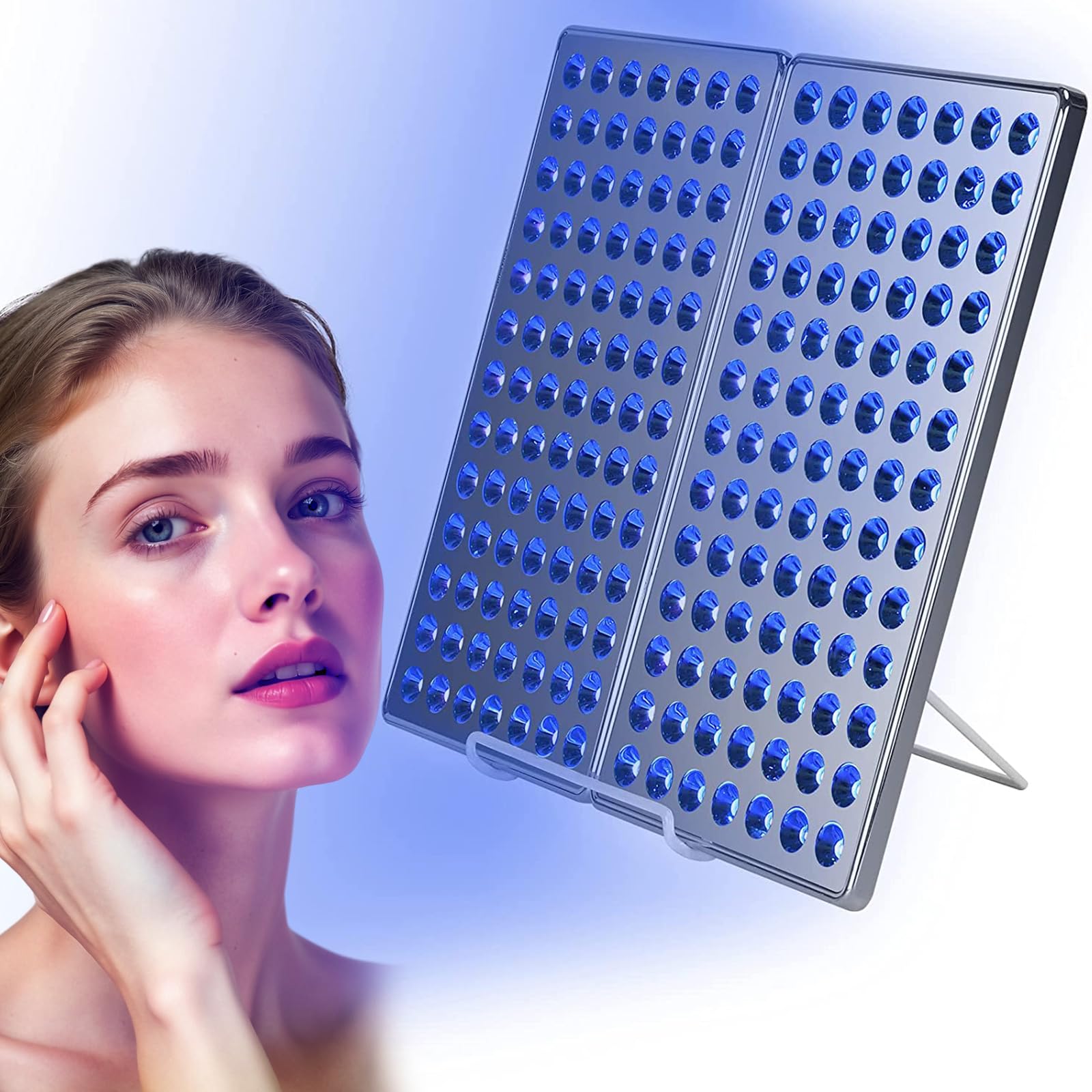 Lampe de Bronzage Visage et Corps, 24W avec 182 LEDs UV, Appareil de Solaire Maison, Inclus Support et Lunettes de Protection (Argenté)